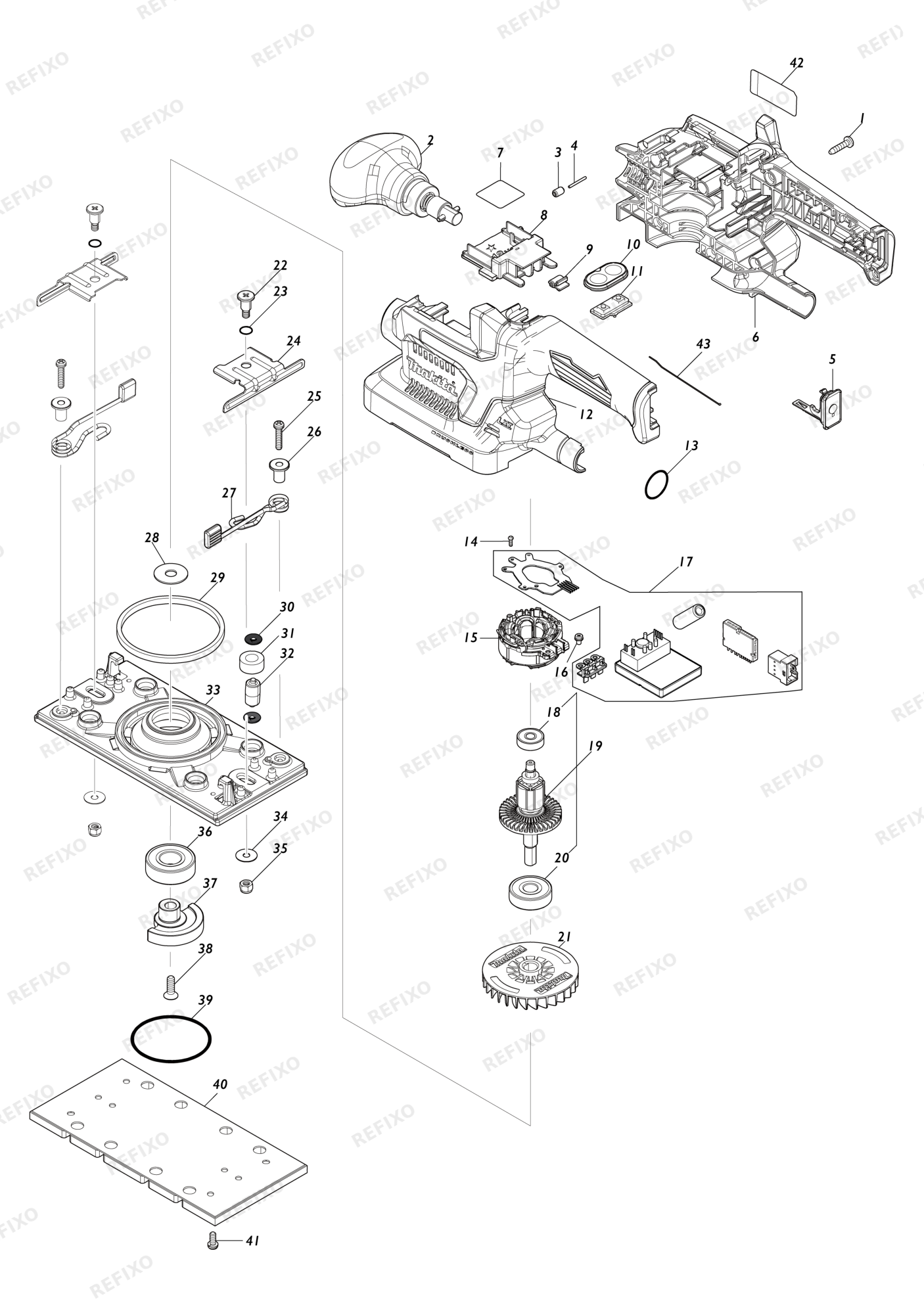 MAKITA DBO381 — схема запчастей