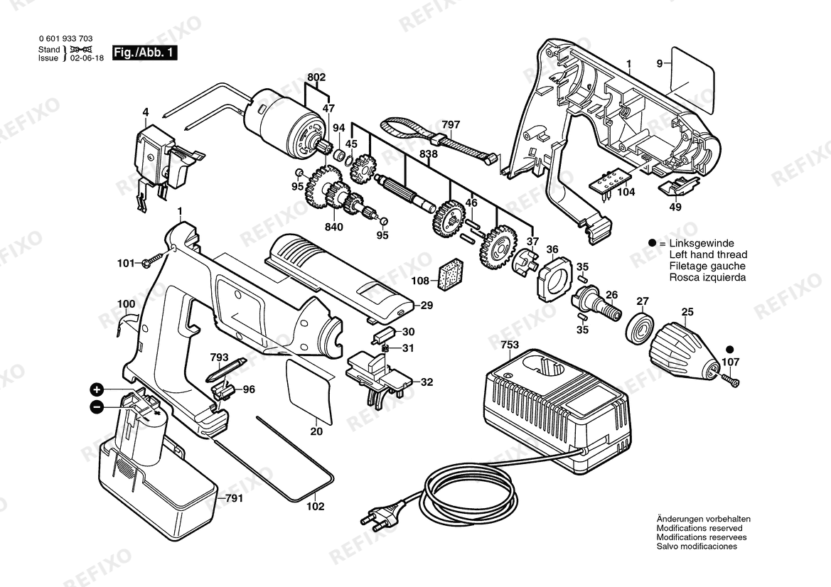Bosch Аккумуляторный - дрель GBM 9,6 VES-3 | 9.6 V | 001 - EU (0 601 933 766) — схема запчастей