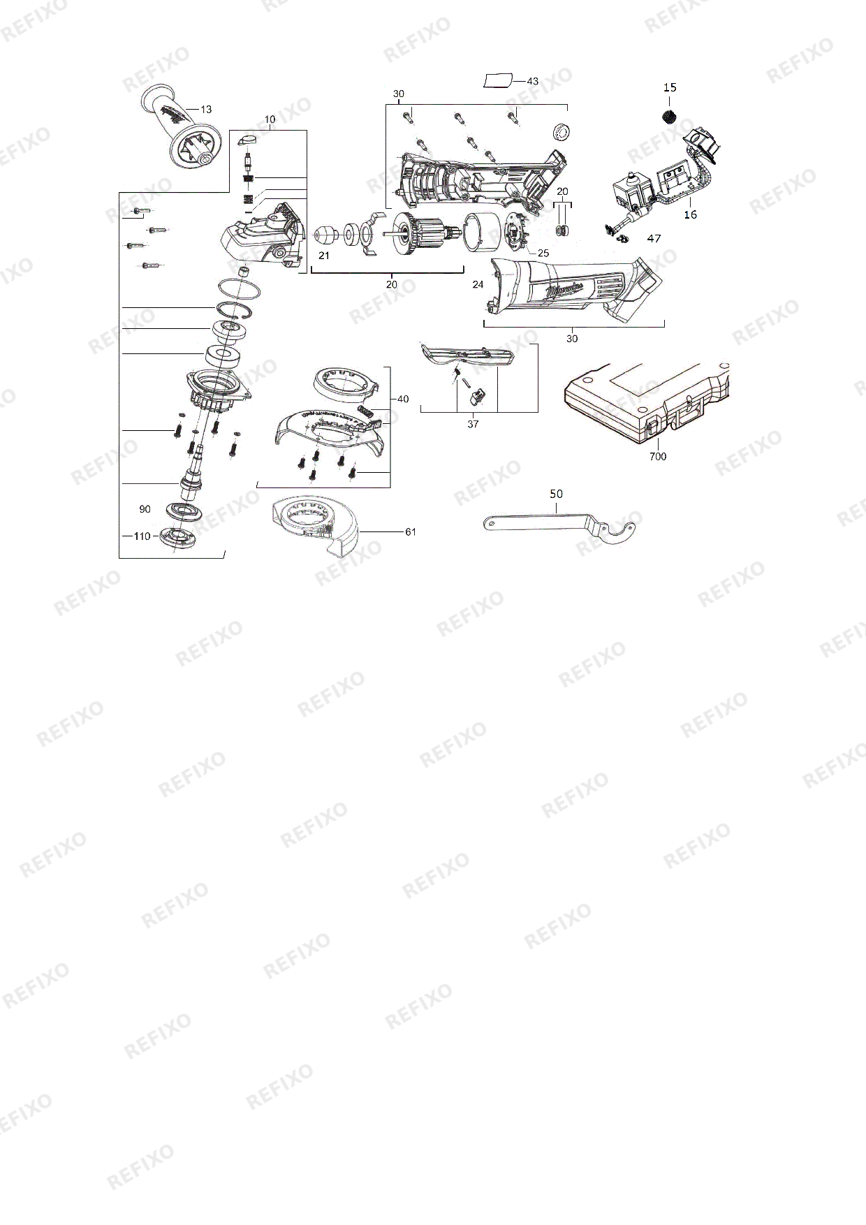 MILWAUKEE HD18AG125 0 4933441502 4000467595 — схема запчастей