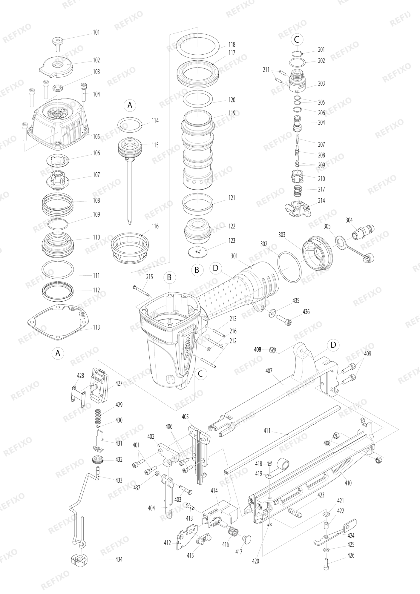 MAKITA AF600 — схема запчастей