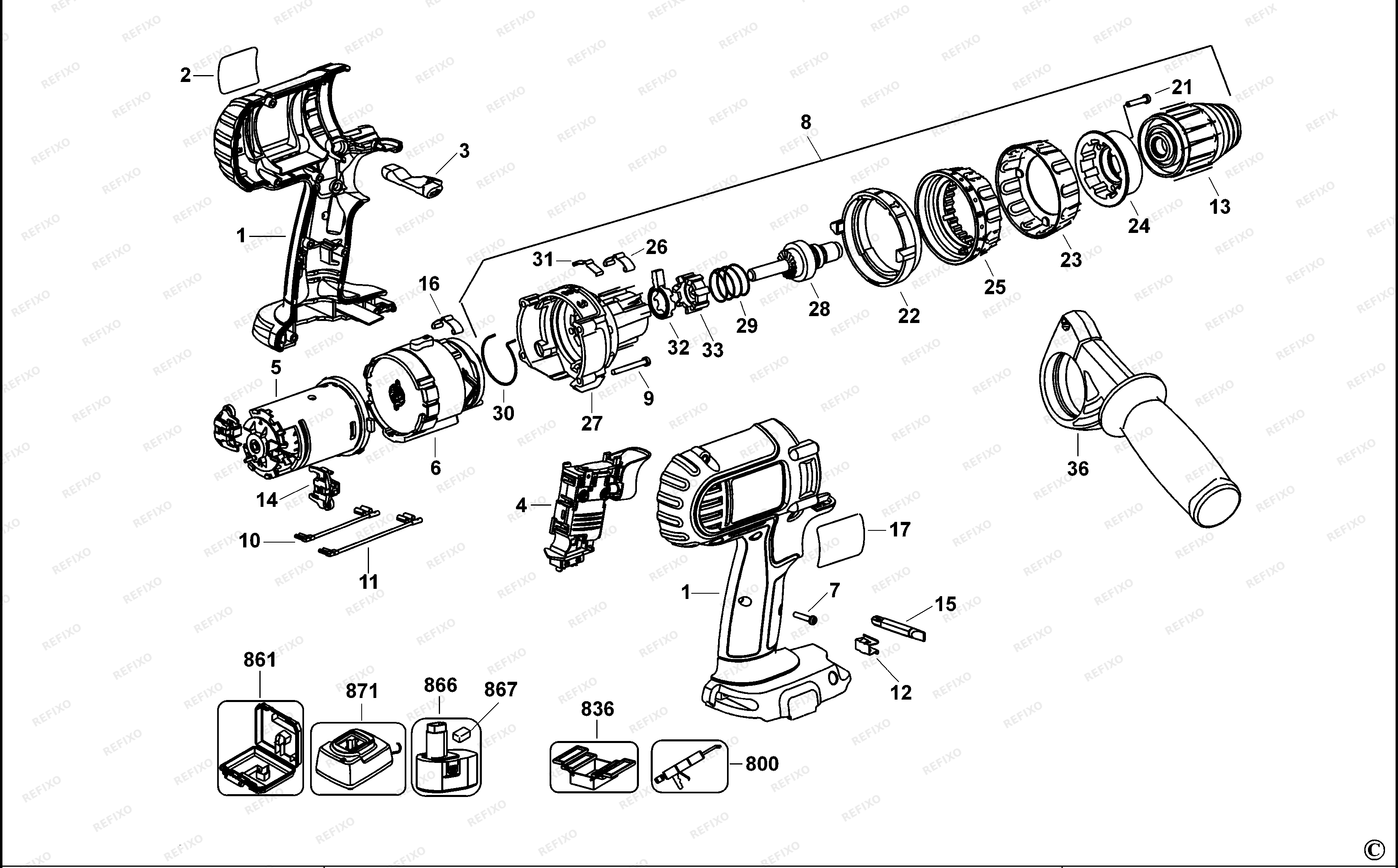 DeWalt АККУМУЛЯТОРНАЯ ДРЕЛЬ DC927K — схема запчастей