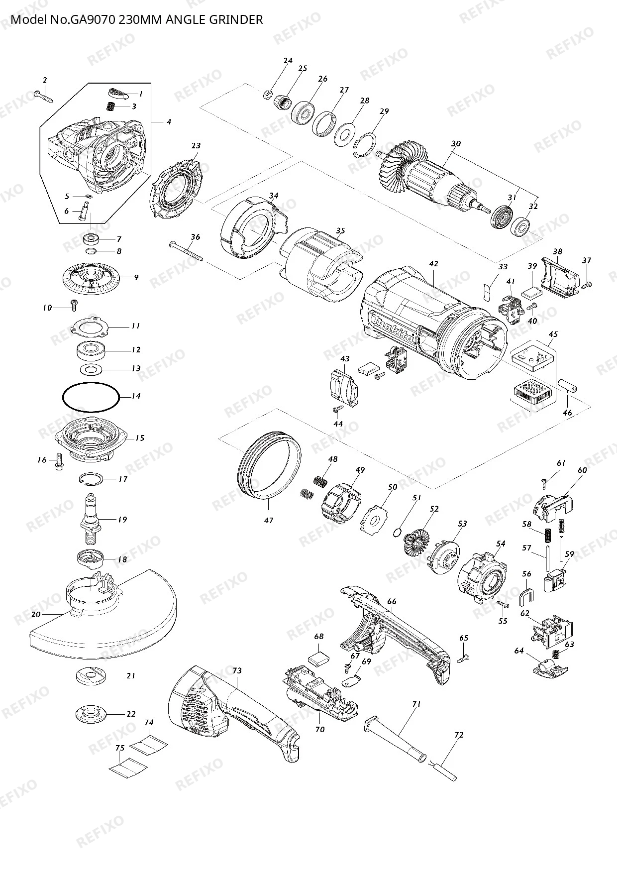 MAKITA GA9070 — схема запчастей
