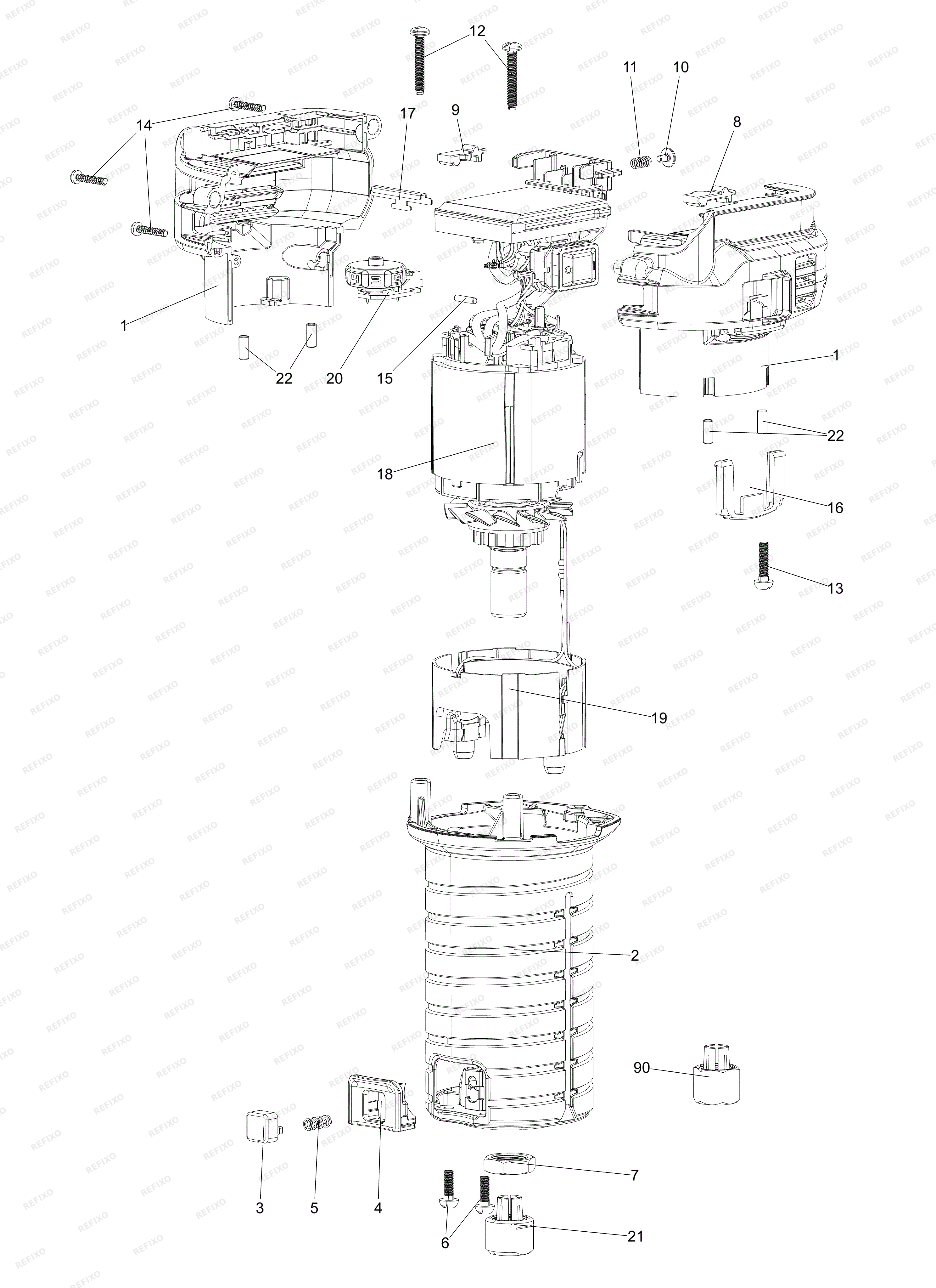 DeWalt ФРЕЗЕР DCW604N — схема запчастей