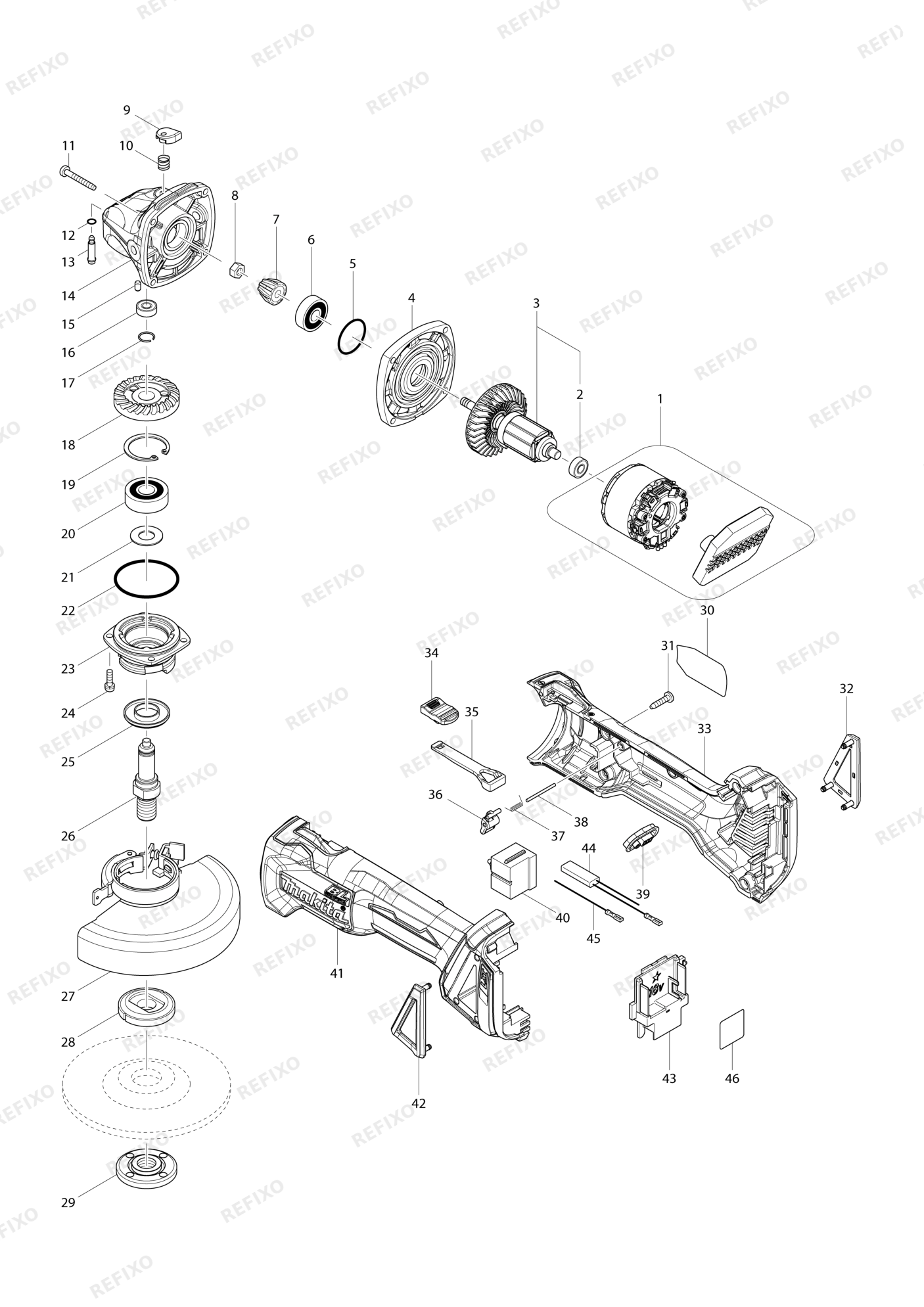 MAKITA DGA504 — схема запчастей