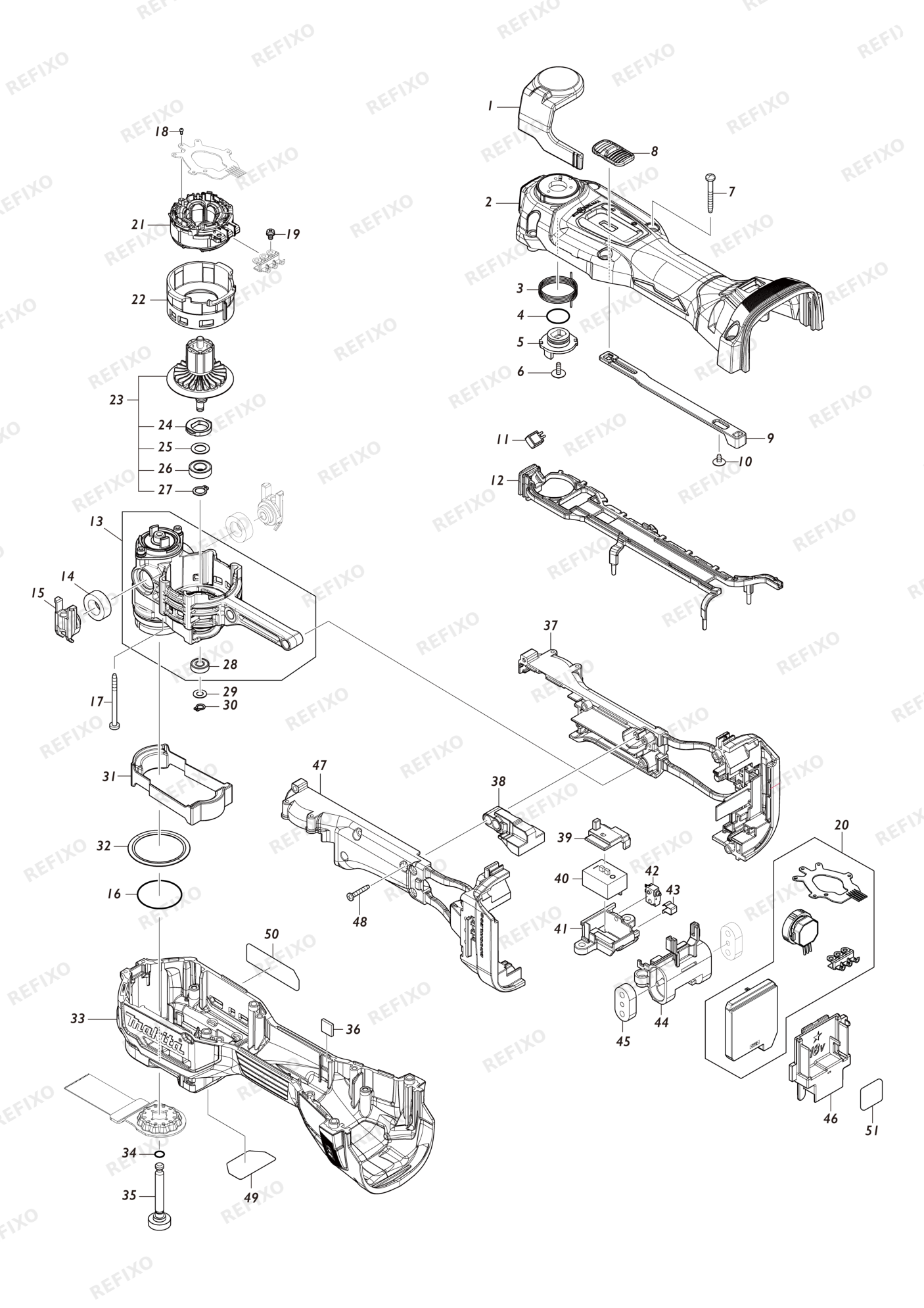 MAKITA DTM52 — схема запчастей