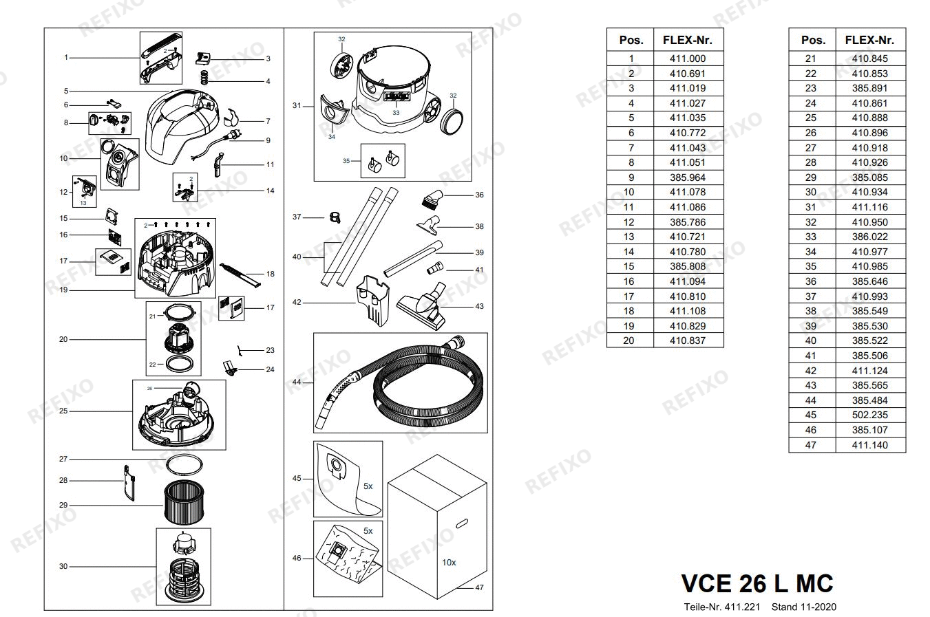 Flex VCE 26 L MC 230CEE — схема запчастей