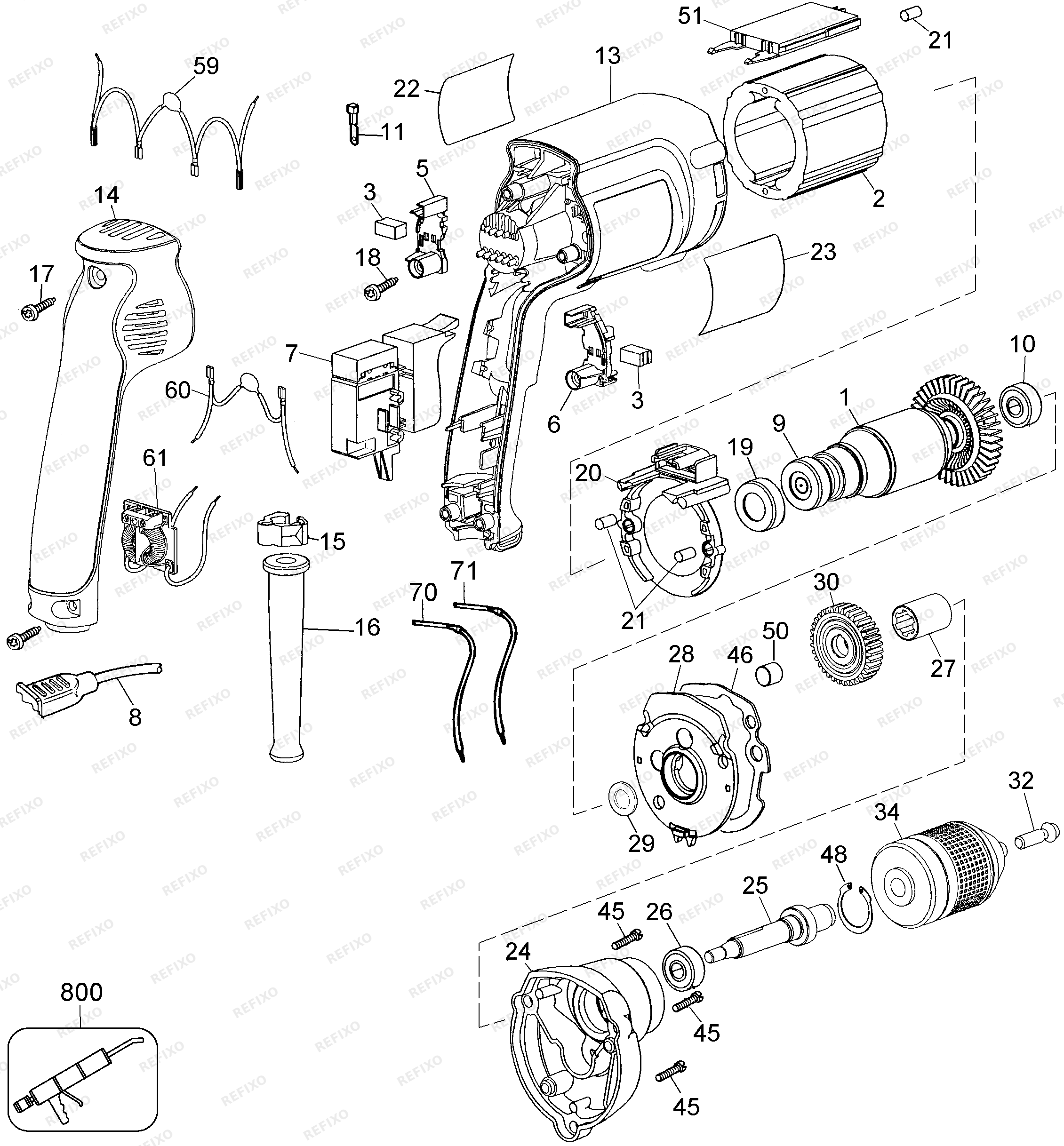DeWalt ДРЕЛЬ BM12E — схема запчастей