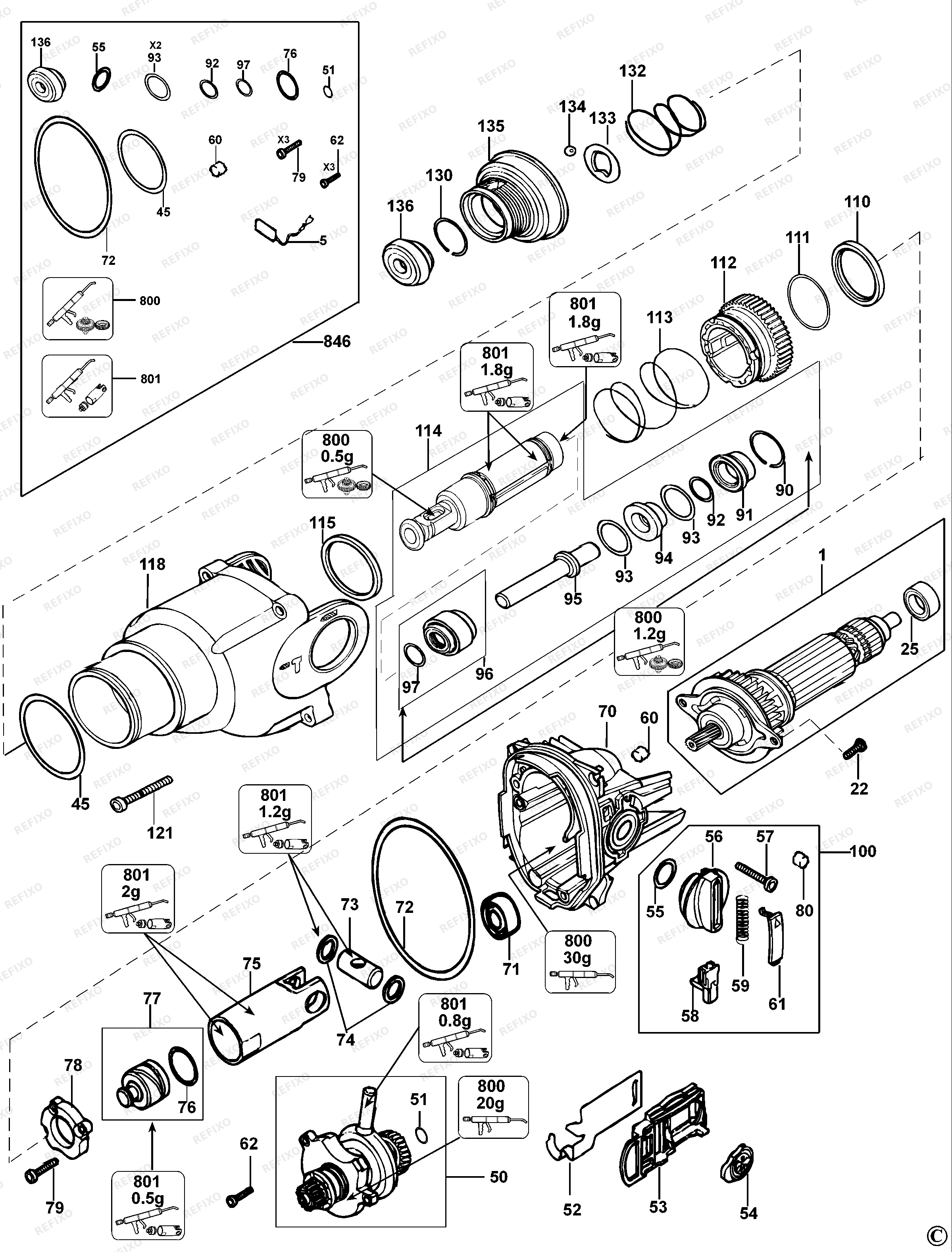 DeWalt КОМБИНИРОВАННЫЙ ПЕРФОРАТОР D25102 — схема запчастей