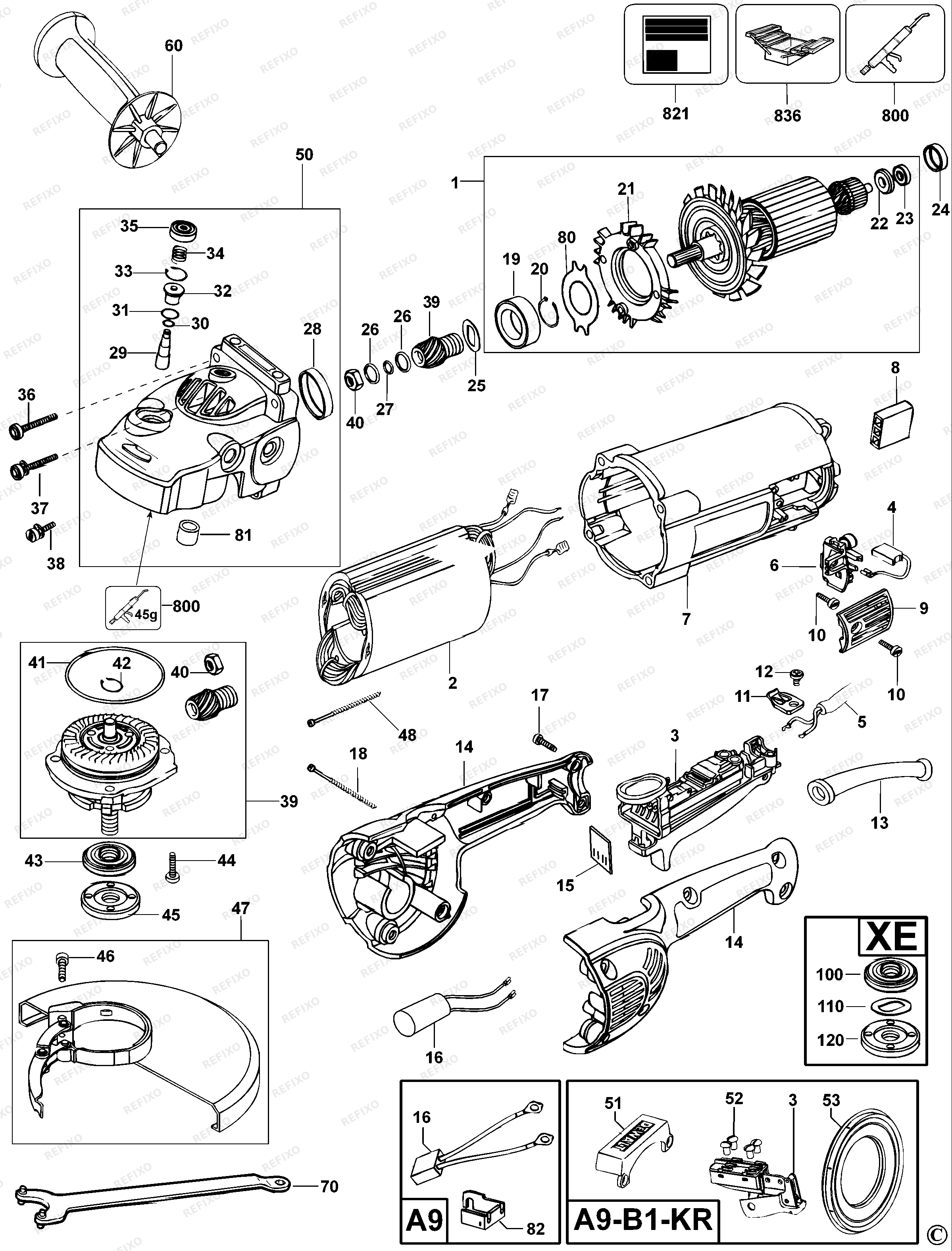 DeWalt РУЧНАЯ МАШИНА ДЛЯ ШЛИФОВАНИЯ ПОД УГЛОМ D28414 — схема запчастей