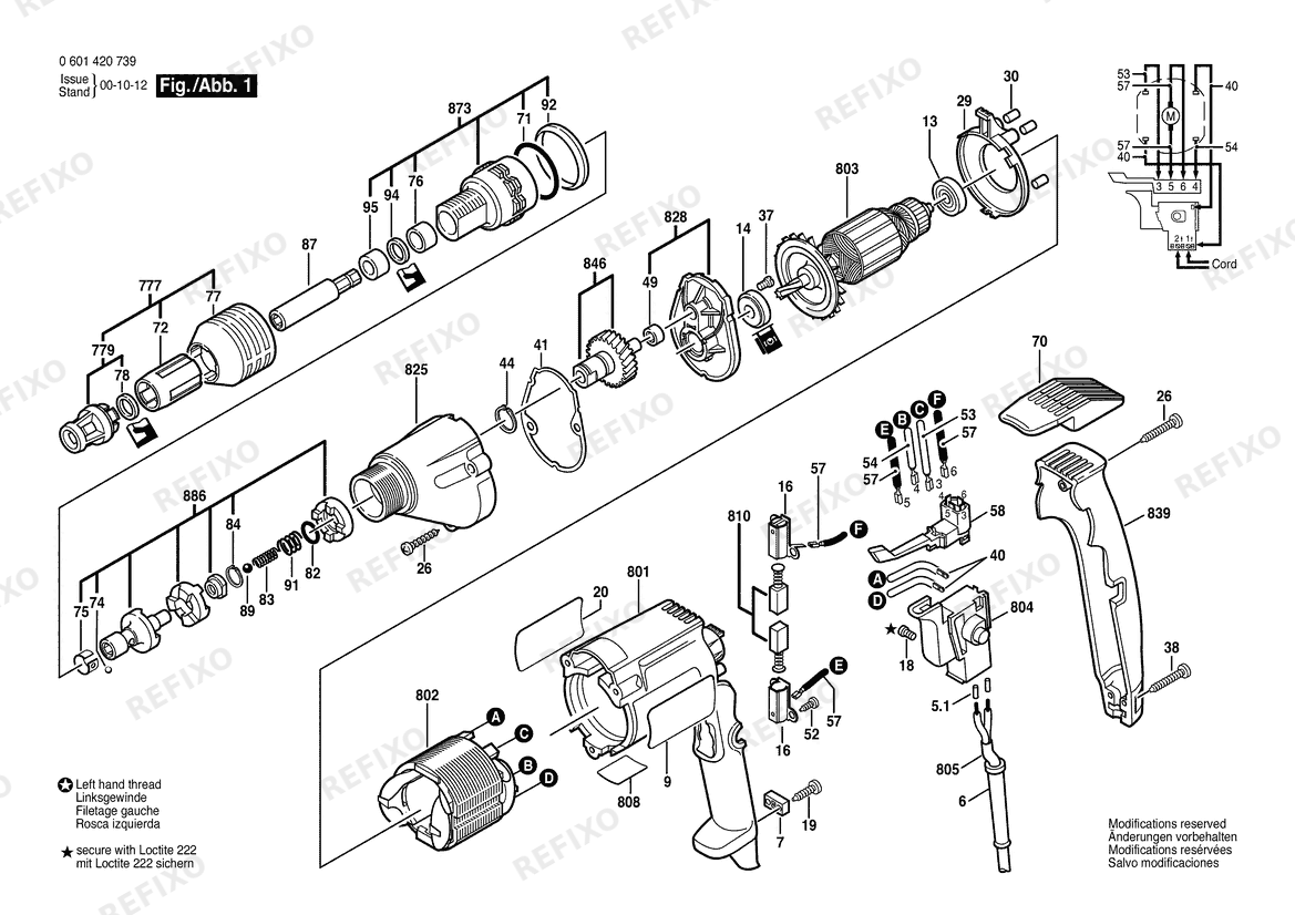Bosch Шуруповёрт 1420VSR | 115 V | 061 - US (0 601 420 739) — схема запчастей