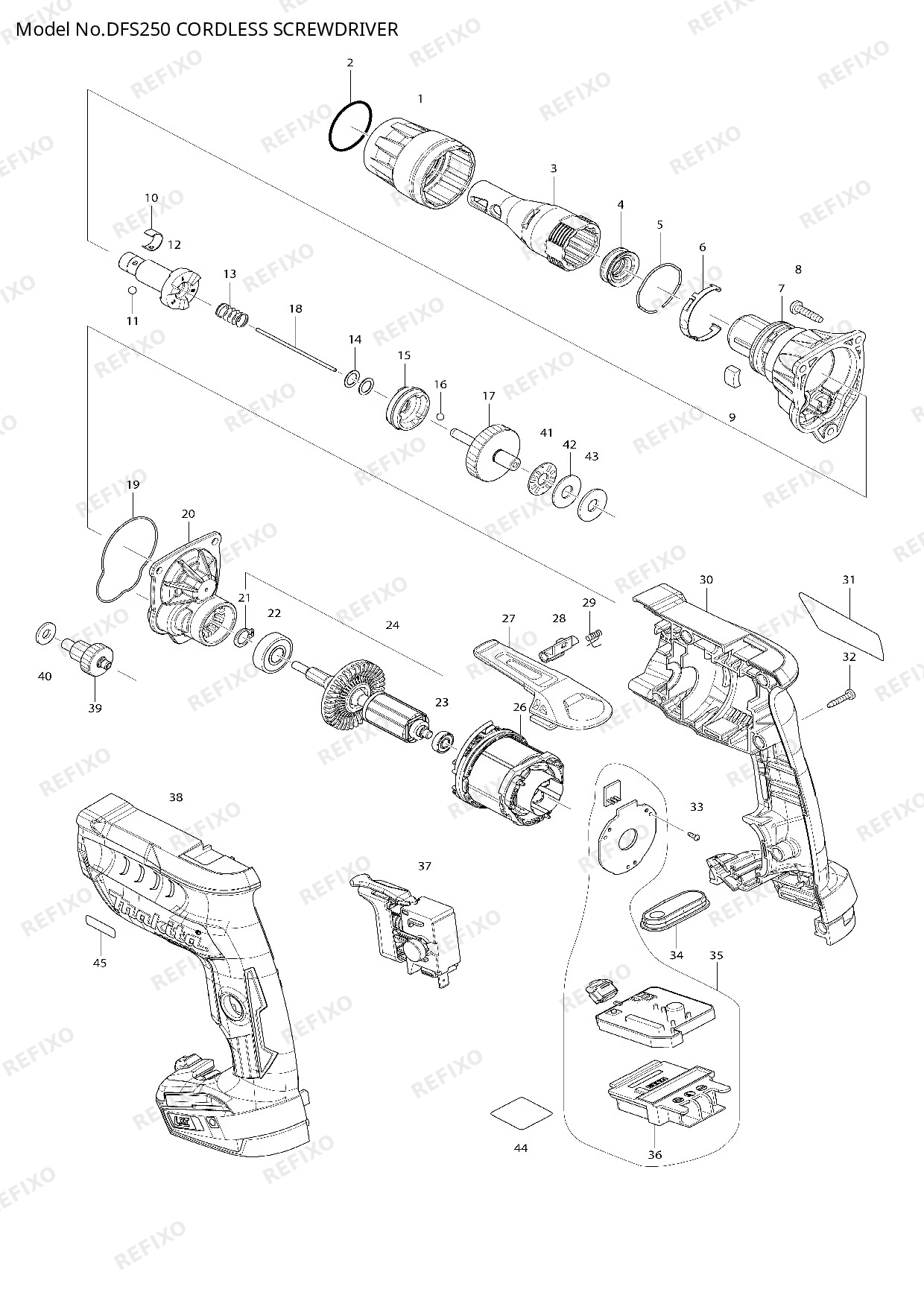 MAKITA DFS250 — схема запчастей