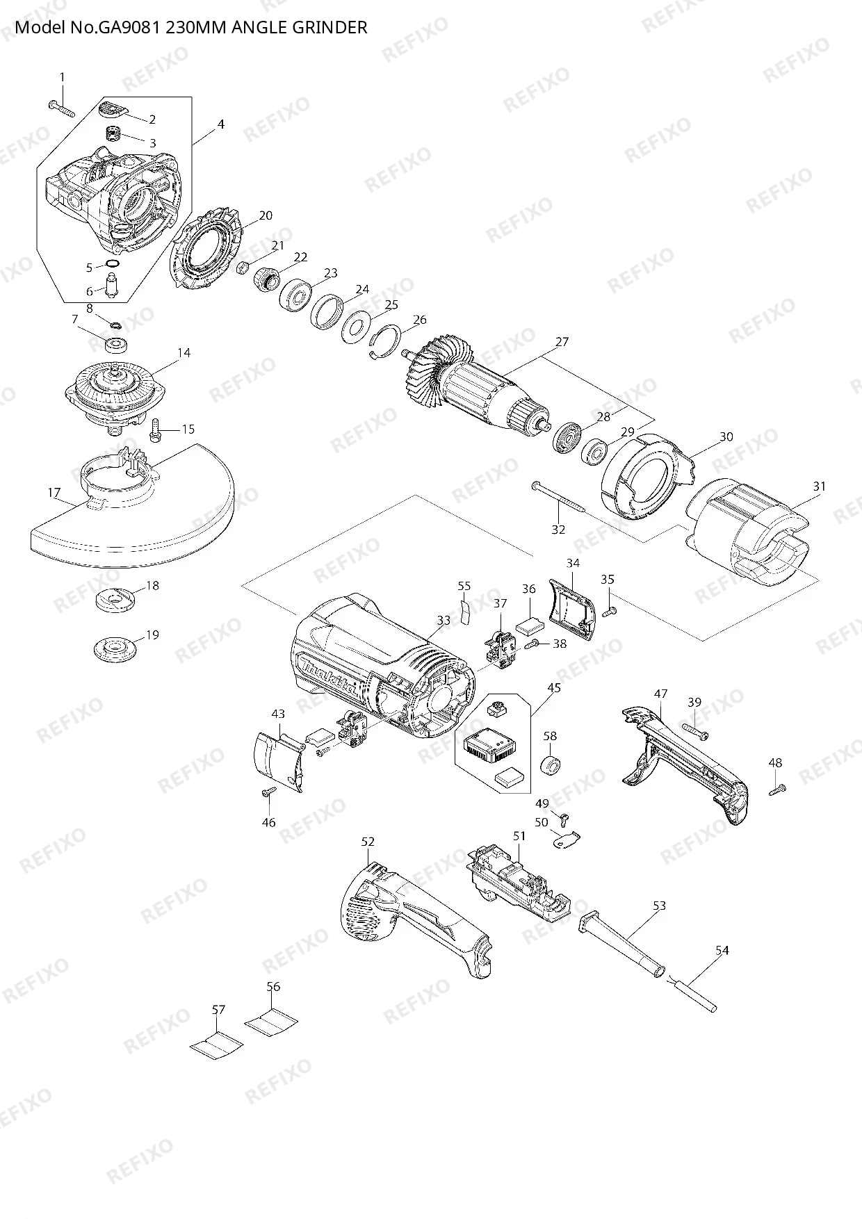 MAKITA GA9081 — схема запчастей