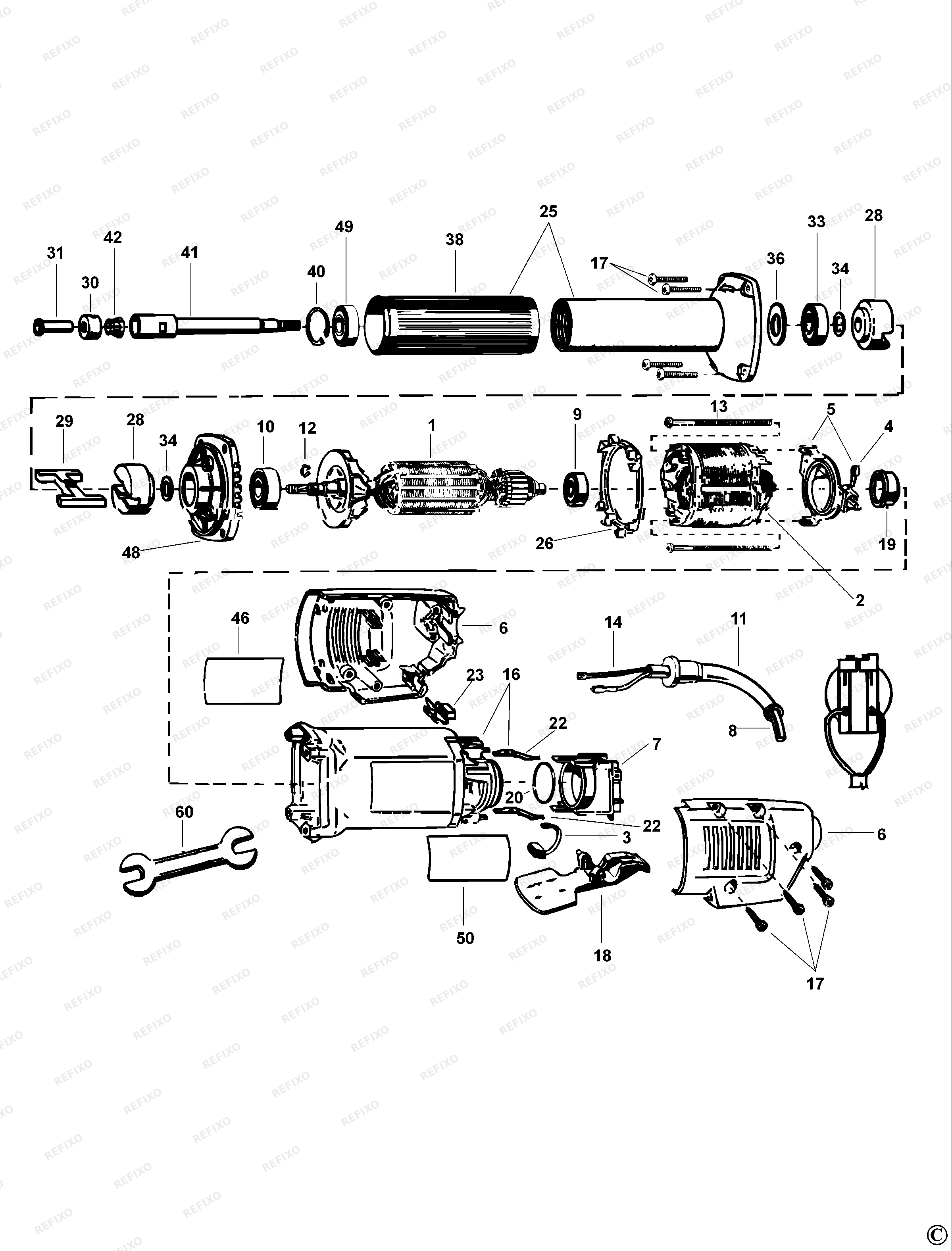 DeWalt ПРЯМОШЛИФОВАЛЬНАЯ МАШИНА DW887 — схема запчастей
