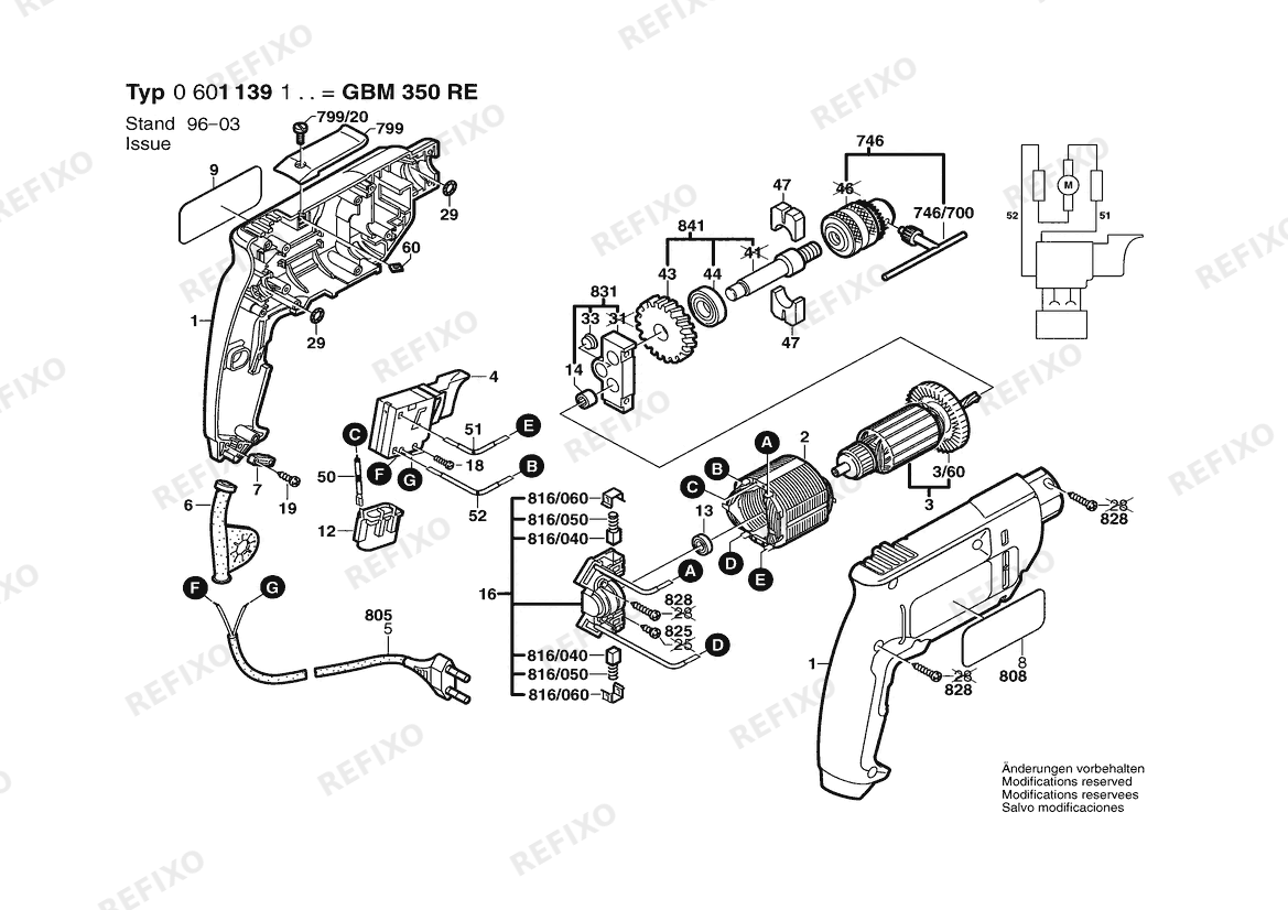 Bosch Дрель GBM 350 | 115 V | 012 - TW (0 601 139 105) — схема запчастей