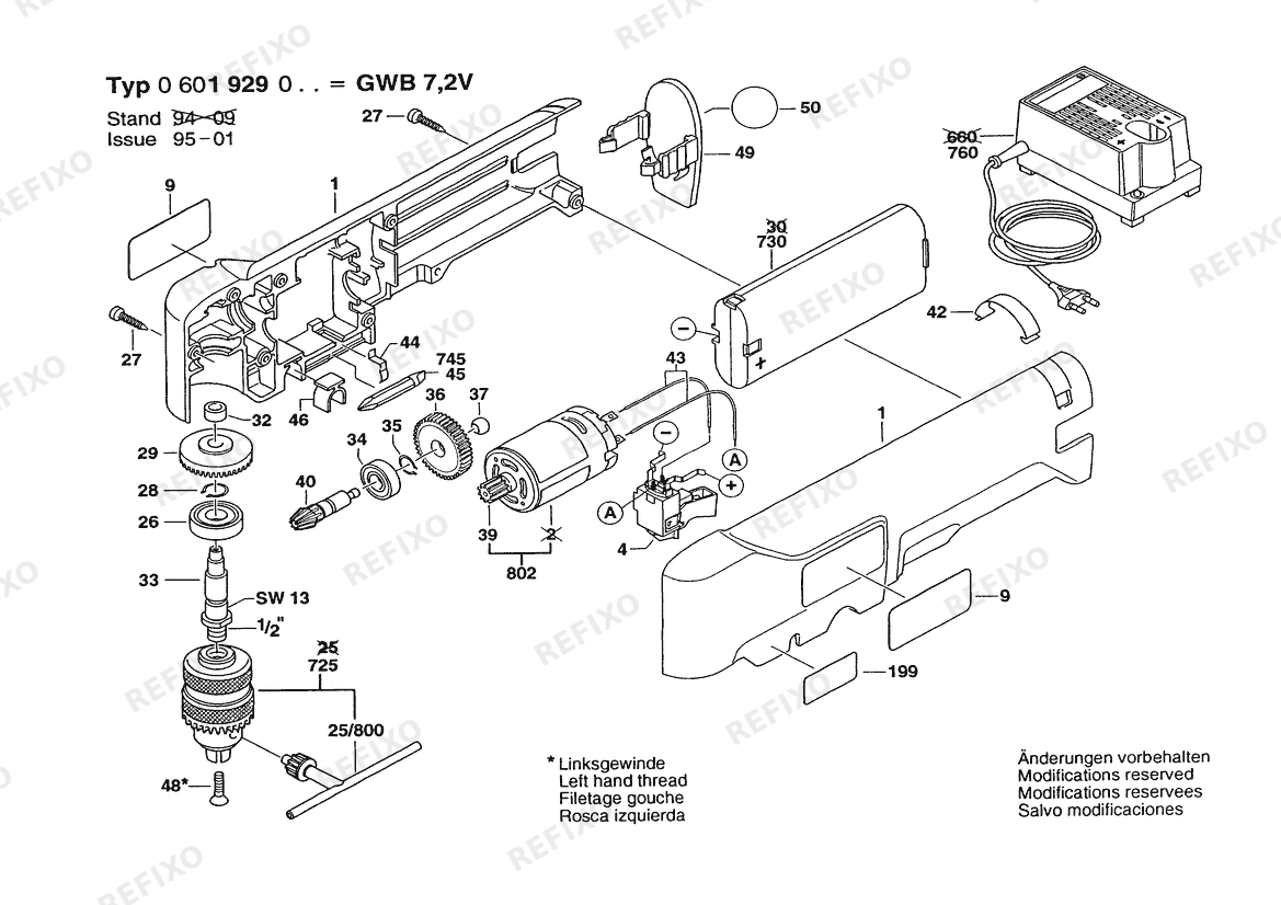 Bosch Gw-Akkuwinkelbohrmaschine GWB 7,2 V | 7.2 V | 001 - EU (0 601 929 003) — схема запчастей