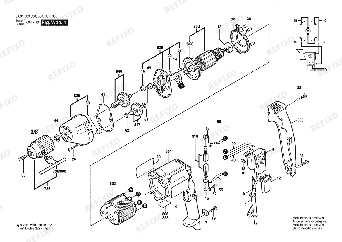 Bosch Дрель DRILL | 115 V | 012 - TW (0 601 000 060) — схема запчастей