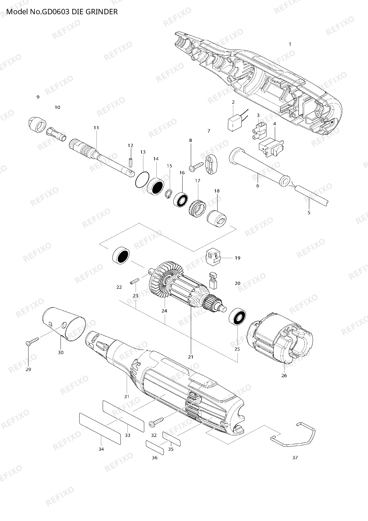MAKITA GD0603 — схема запчастей