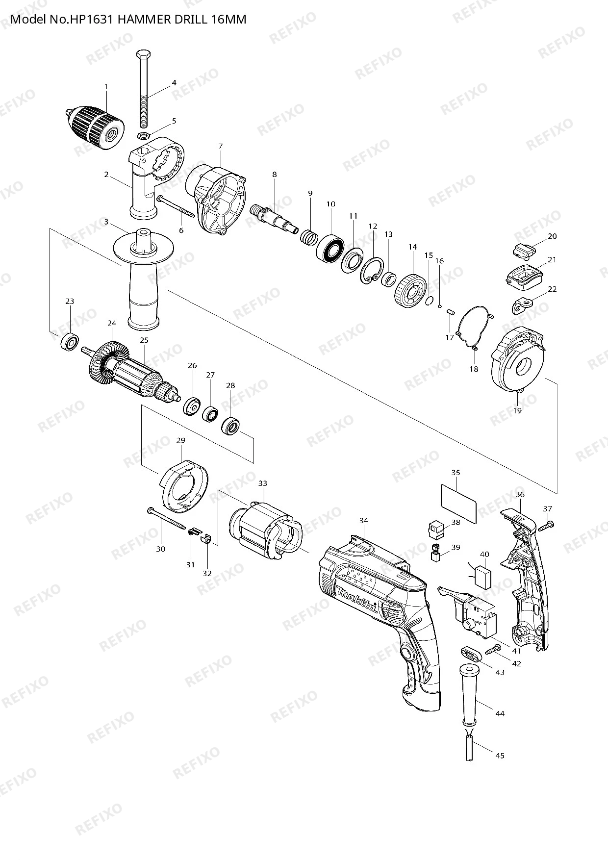 MAKITA HP1631 — схема запчастей