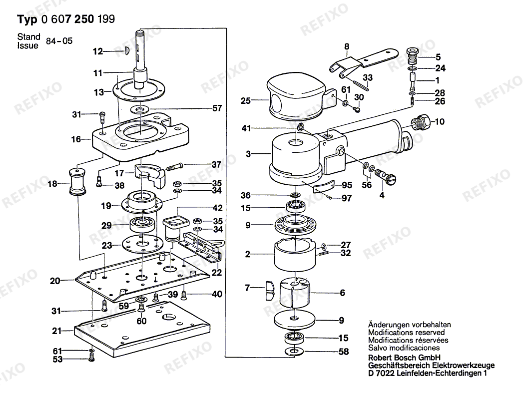 Bosch Pw- вибрационная шлифмашина 50 WATT-SERIE (0 607 250 199) — схема запчастей