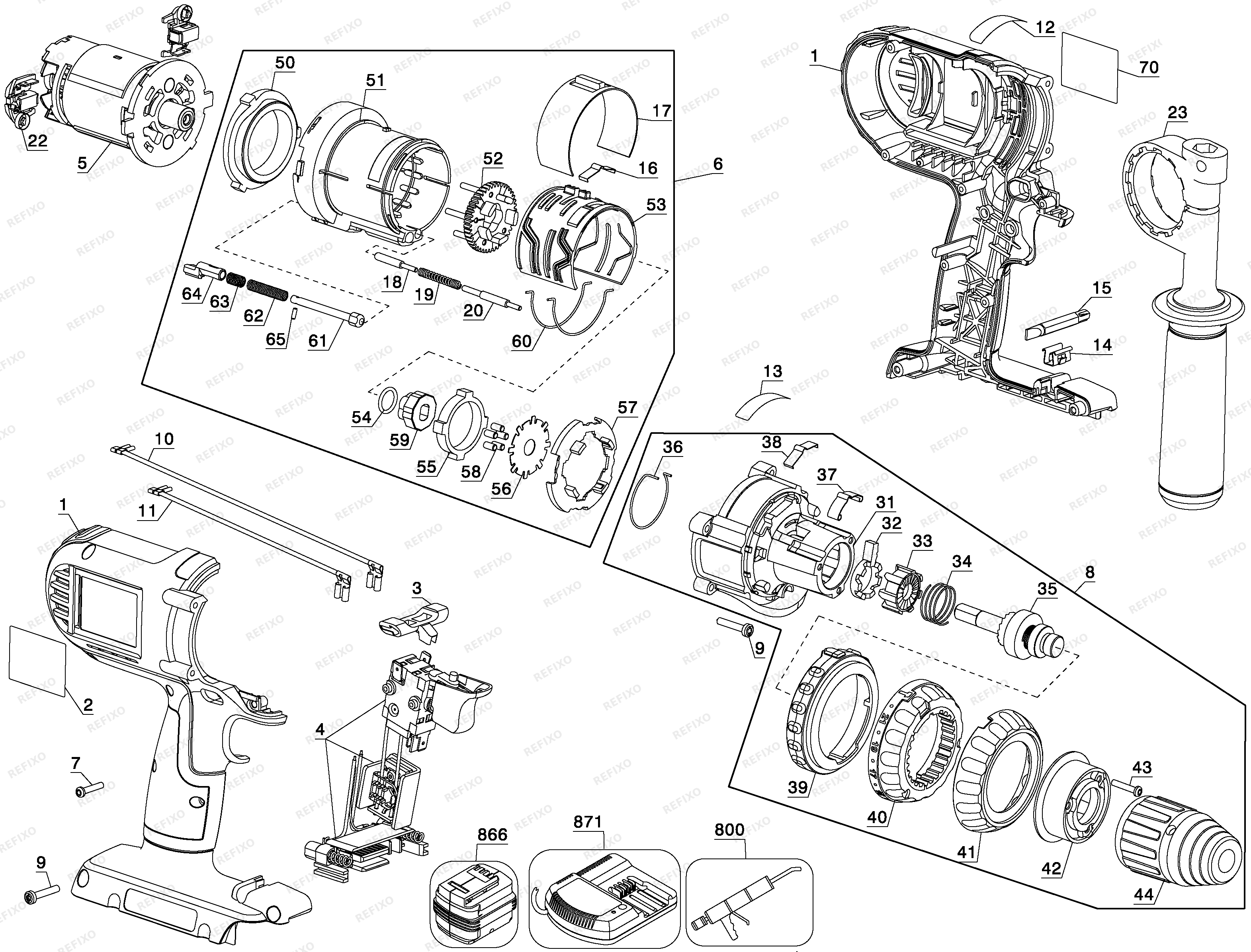 DeWalt АККУМУЛЯТОРНАЯ ДРЕЛЬ DC900KL — схема запчастей