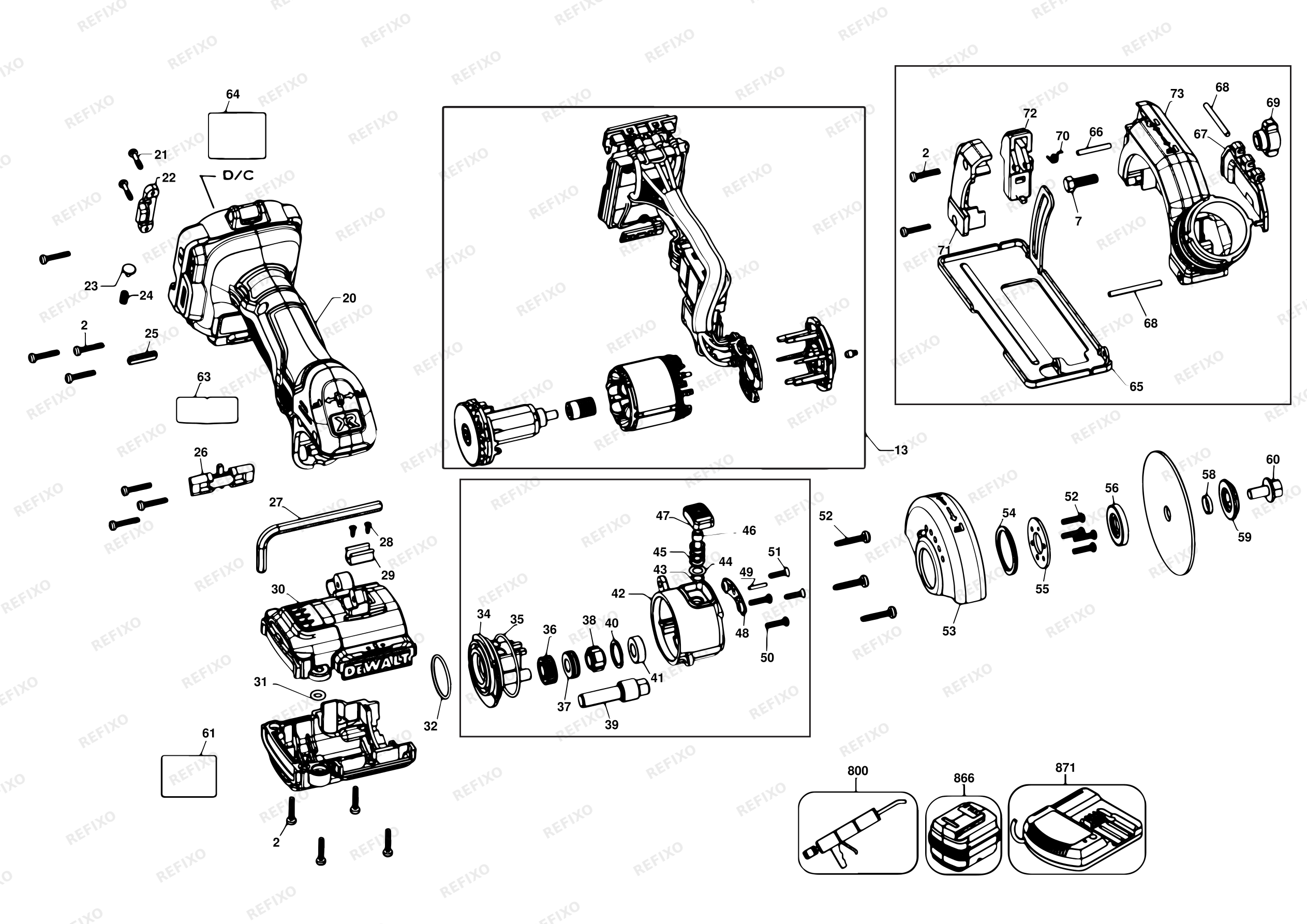 DeWalt ВЫКЛЮЧЕНИЕ DCS438E2T — схема запчастей