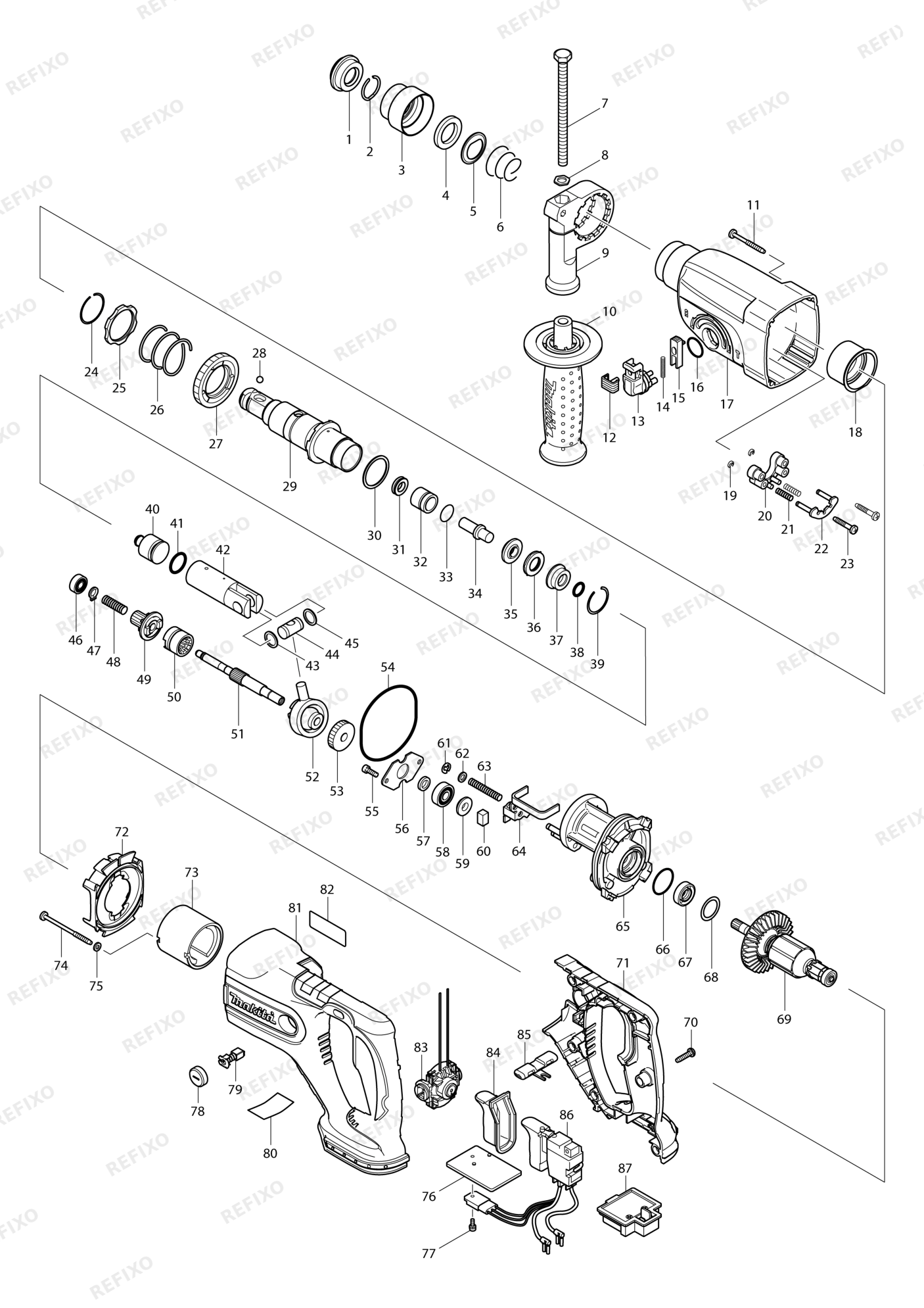 MAKITA BHR240 — схема запчастей
