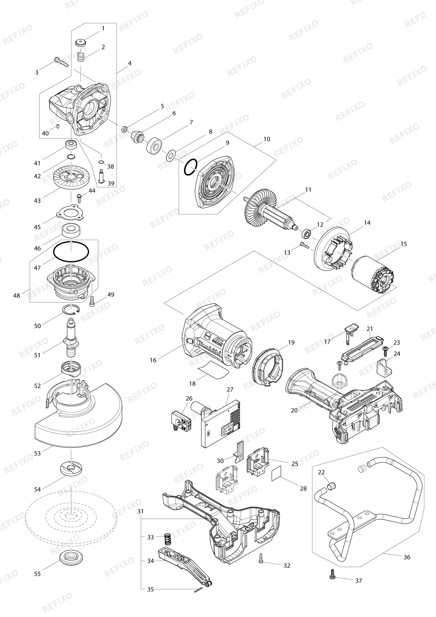 MAKITA DGA701 — схема запчастей