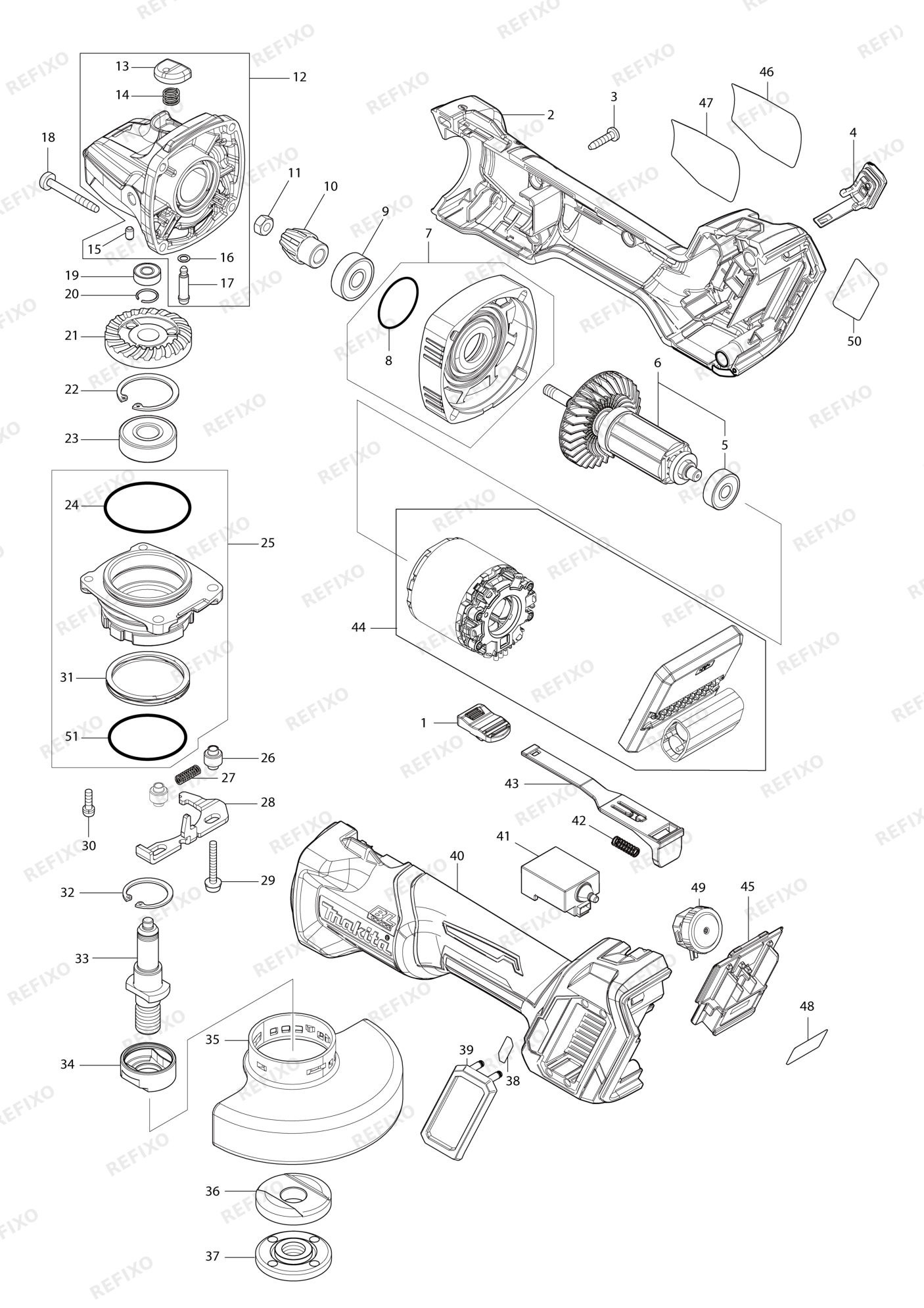 MAKITA GA022G — схема запчастей