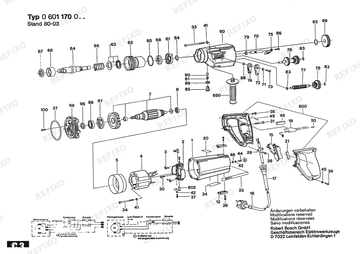 Bosch Дрель Drill | 240 V | 027 - AU (0 601 170 017) — схема запчастей