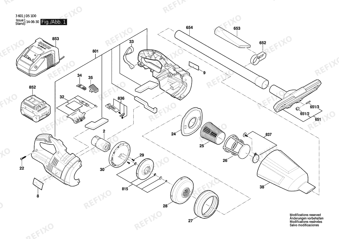 Bosch Аккумуляторный - пылесос GAS 14,4 V-LI | 14.4 V | 044 - LAM (3 601 JD5 1D0) — схема запчастей
