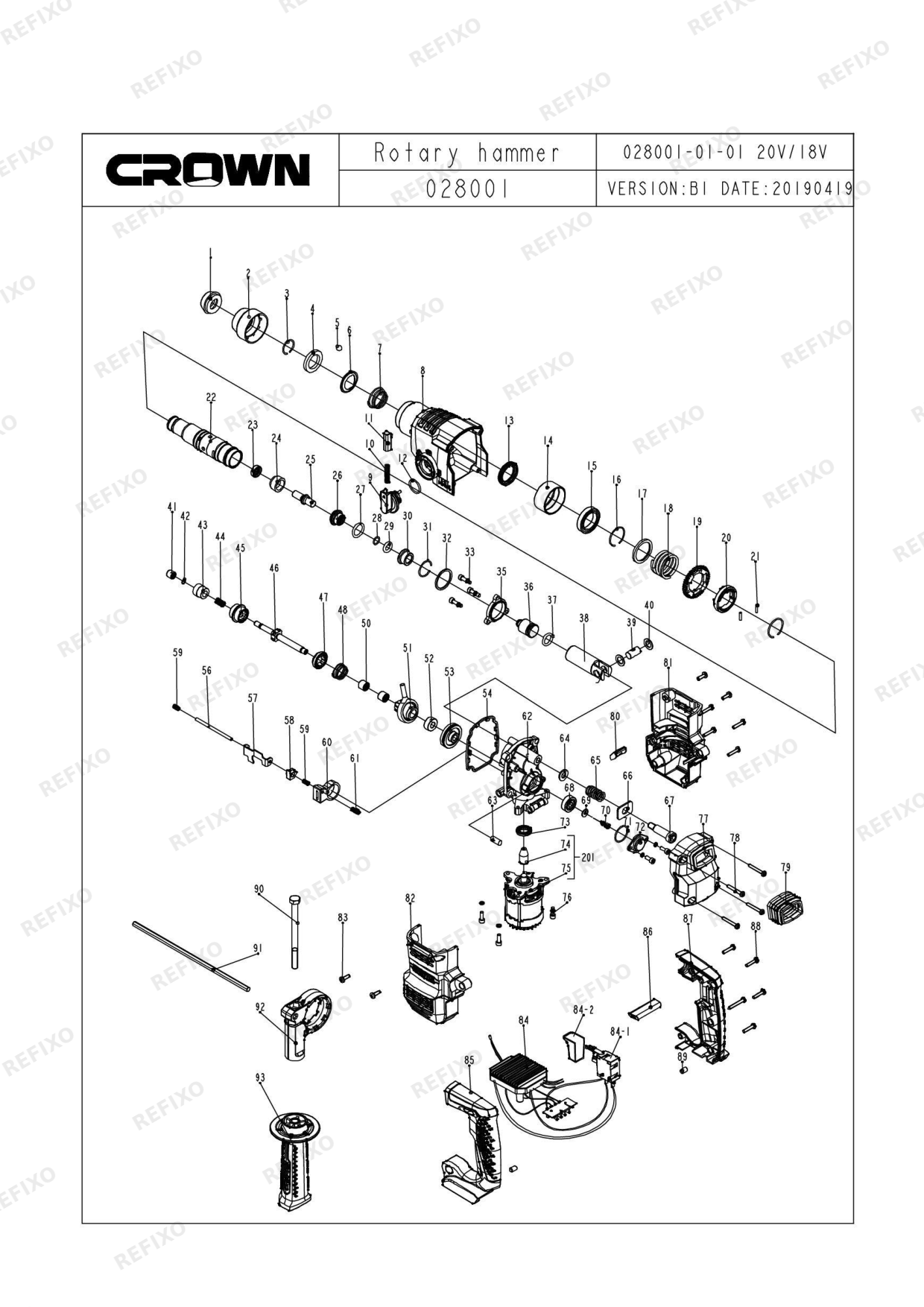 CROWN CT28001HX (до с.н.220...) — схема запчастей