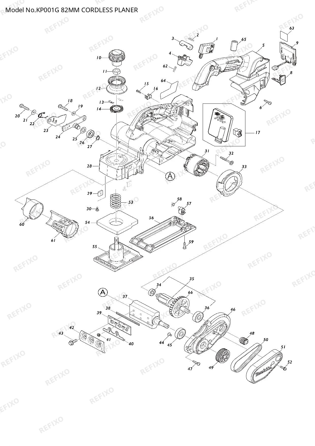Деталировка MAKITA КП001Г — схема запчастей в разборе