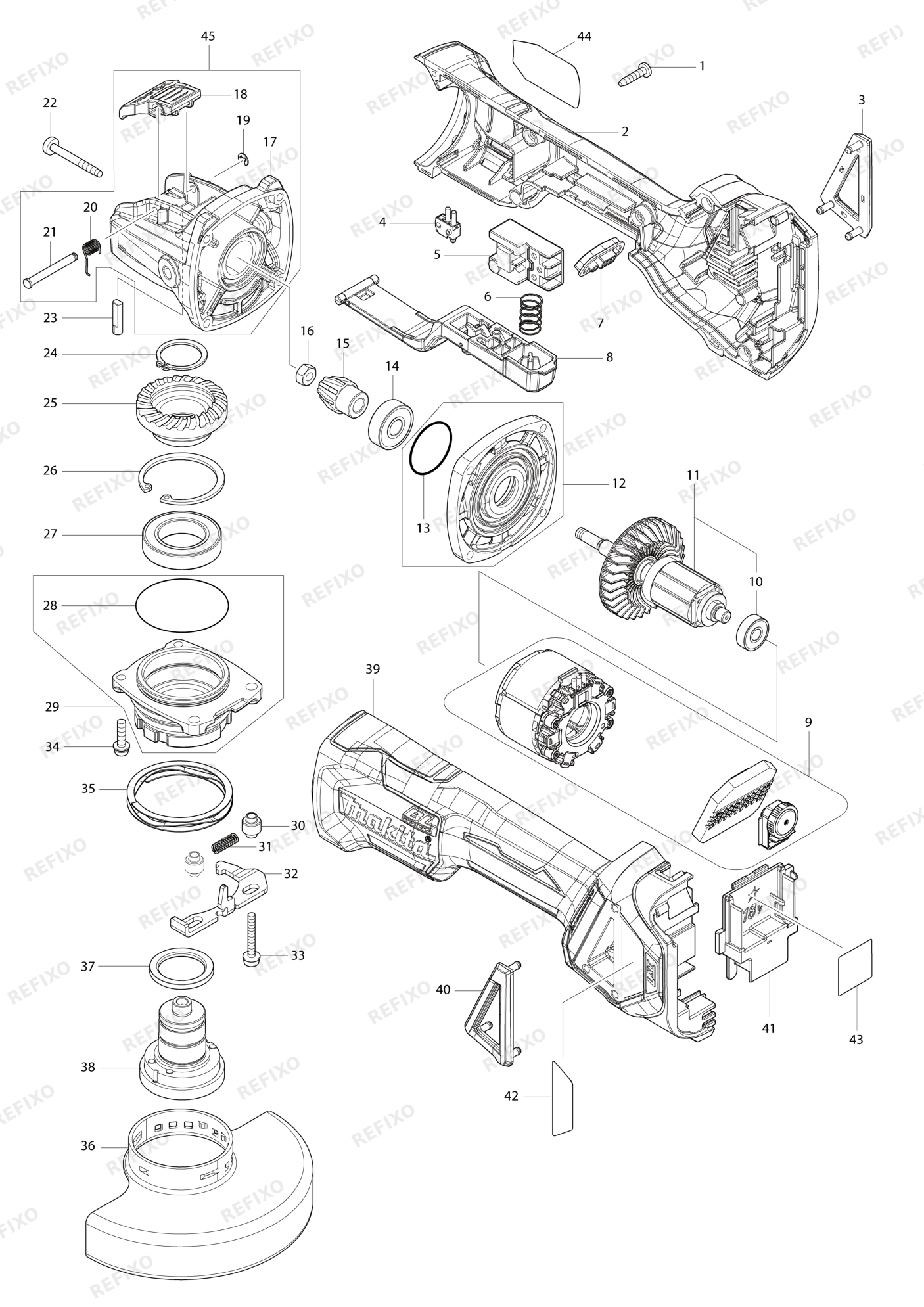 MAKITA DGA519 — схема запчастей