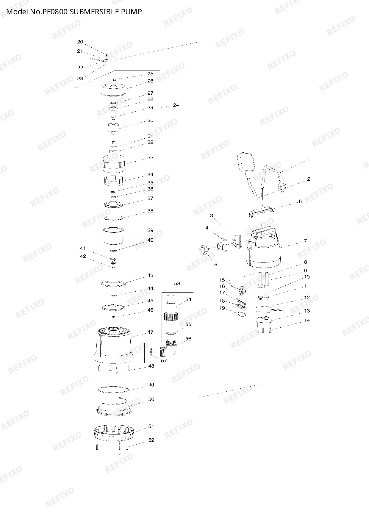 MAKITA PF0800 — схема запчастей