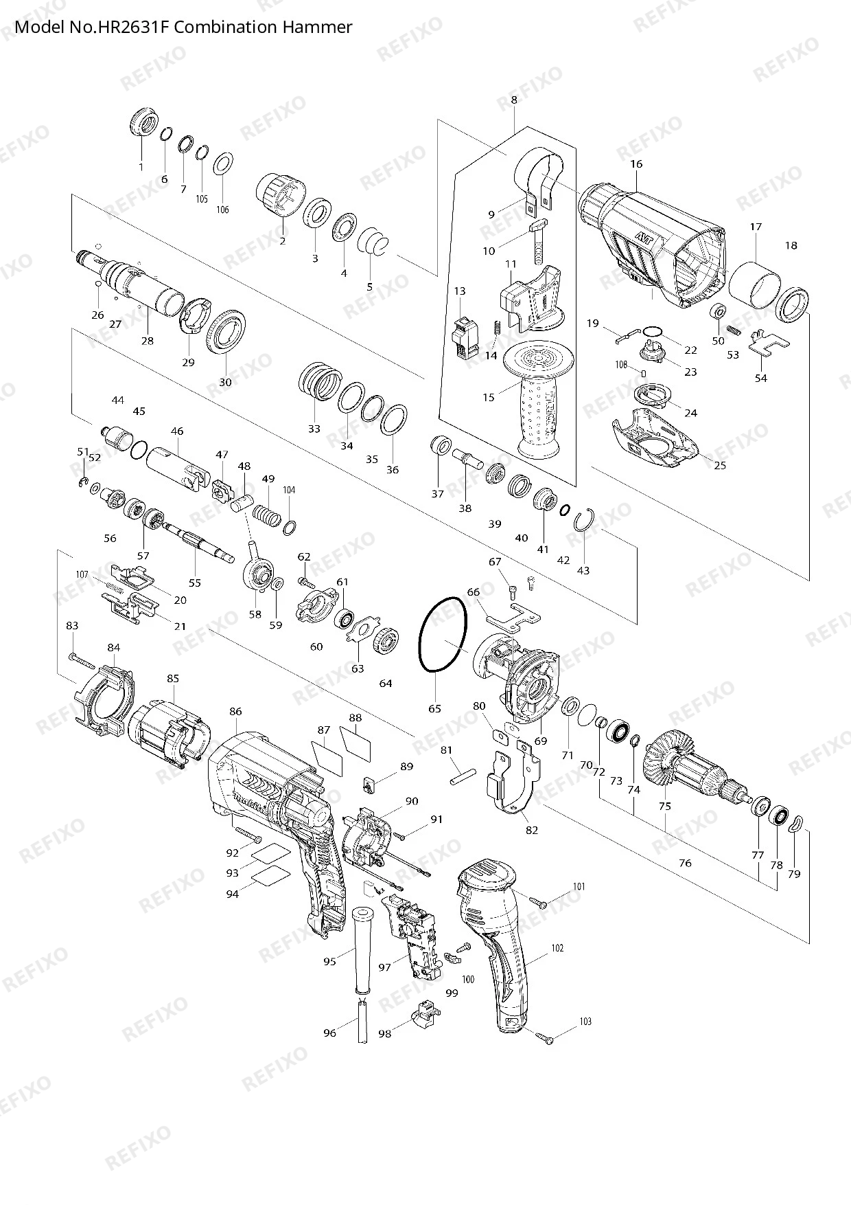 MAKITA HR2631F — схема запчастей