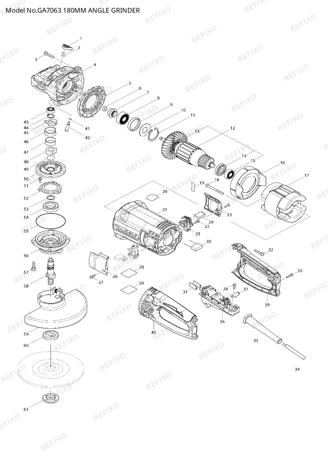 MAKITA GA7063 — схема запчастей
