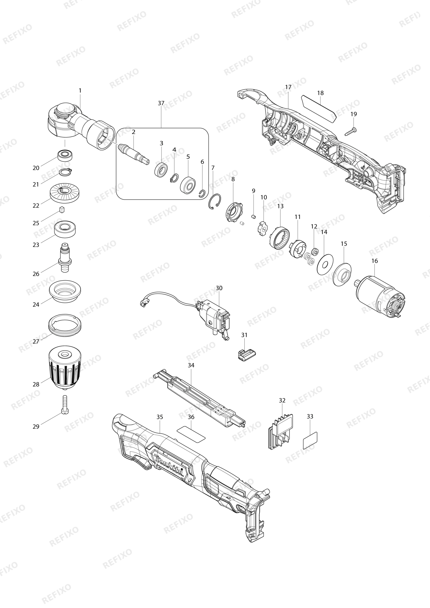 MAKITA DA333D — схема запчастей