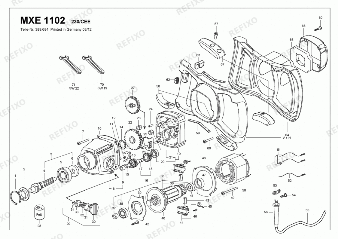 Flex MXE 1102 Kit WR3R - 1080 Watt 2-Gang-Rührer с D 368857 — схема запчастей