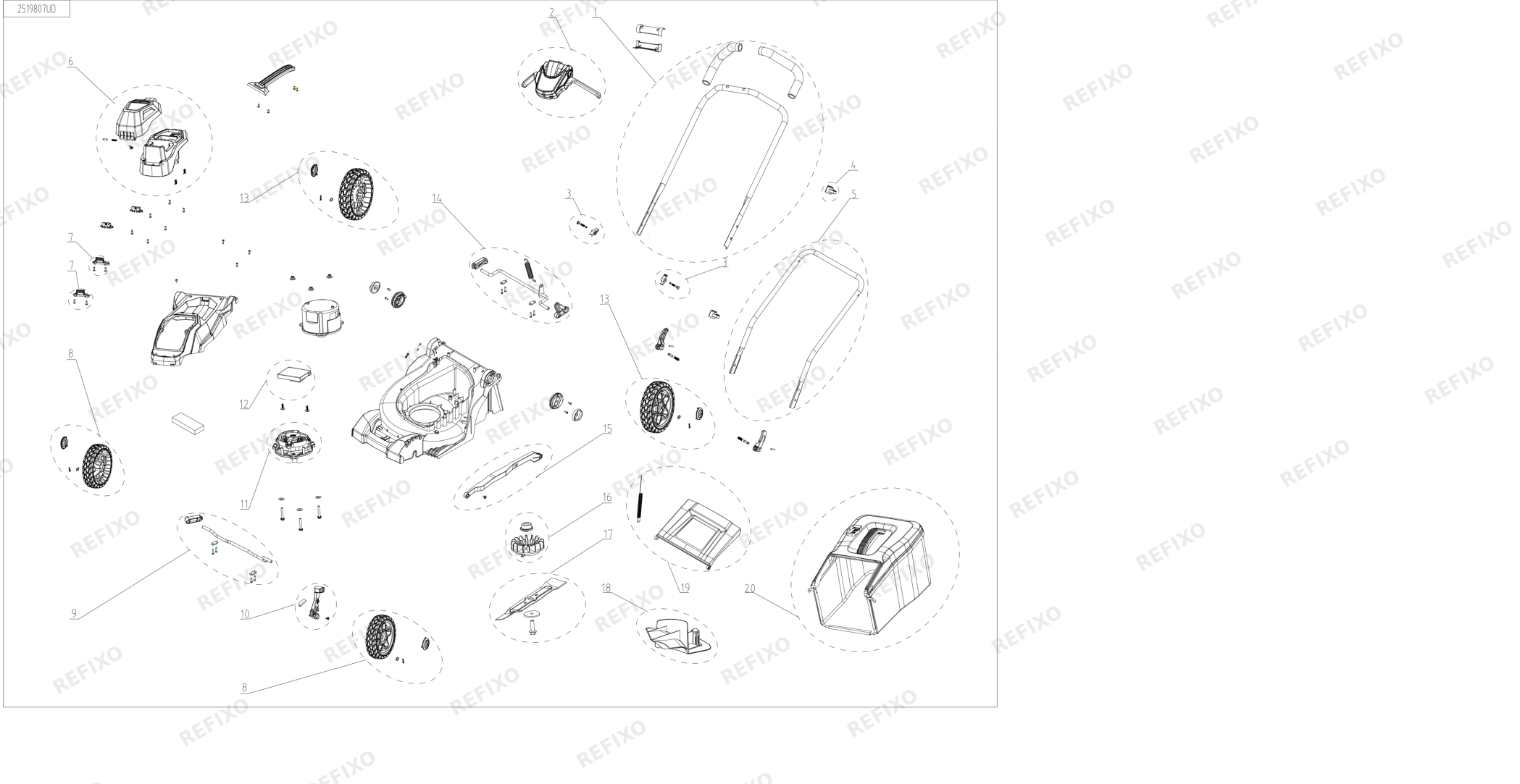 Greenworks 2520707RU-Exploded vew — схема запчастей