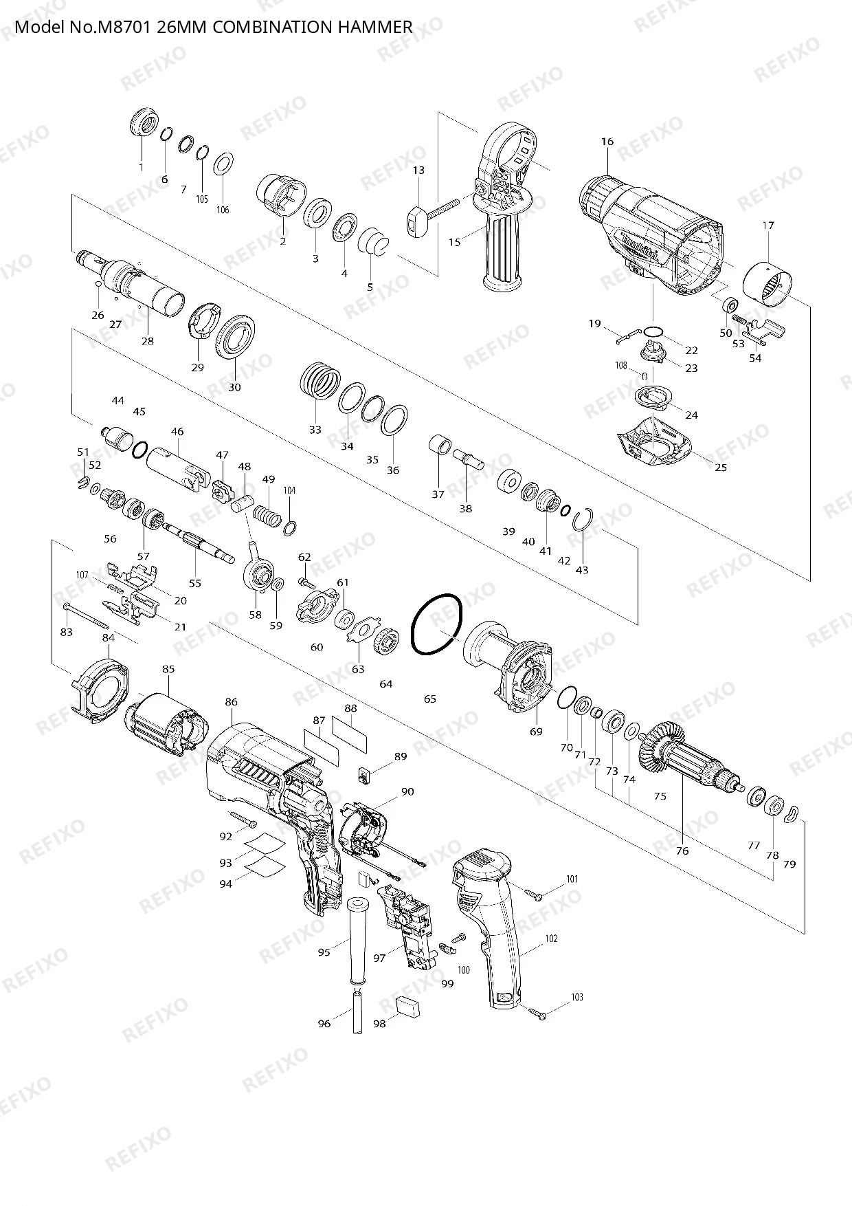 Деталировка MAKITA М8701 — схема запчастей в разборе