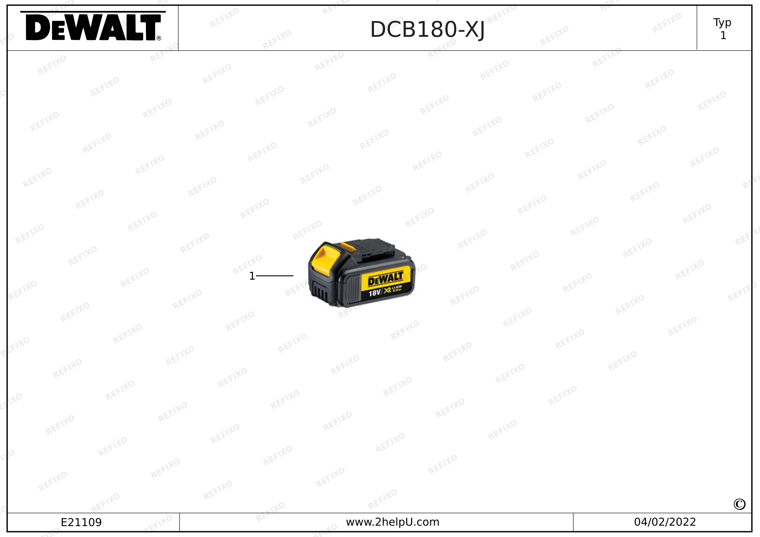 DeWalt АККУМУЛЯТОРНАЯ БАТАРЕЯ DCB180 — схема запчастей