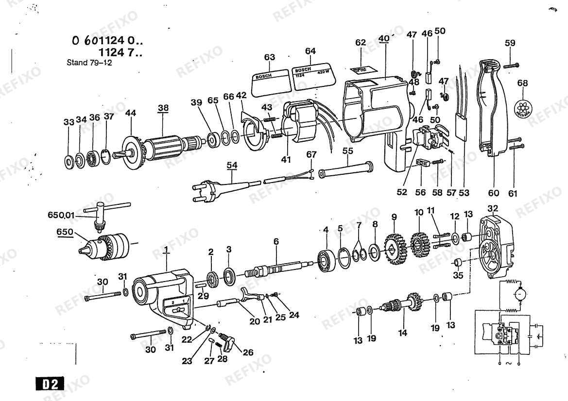 Bosch Дрель 1124 | 115 V | 025 - AMS (0 601 124 034) — схема запчастей
