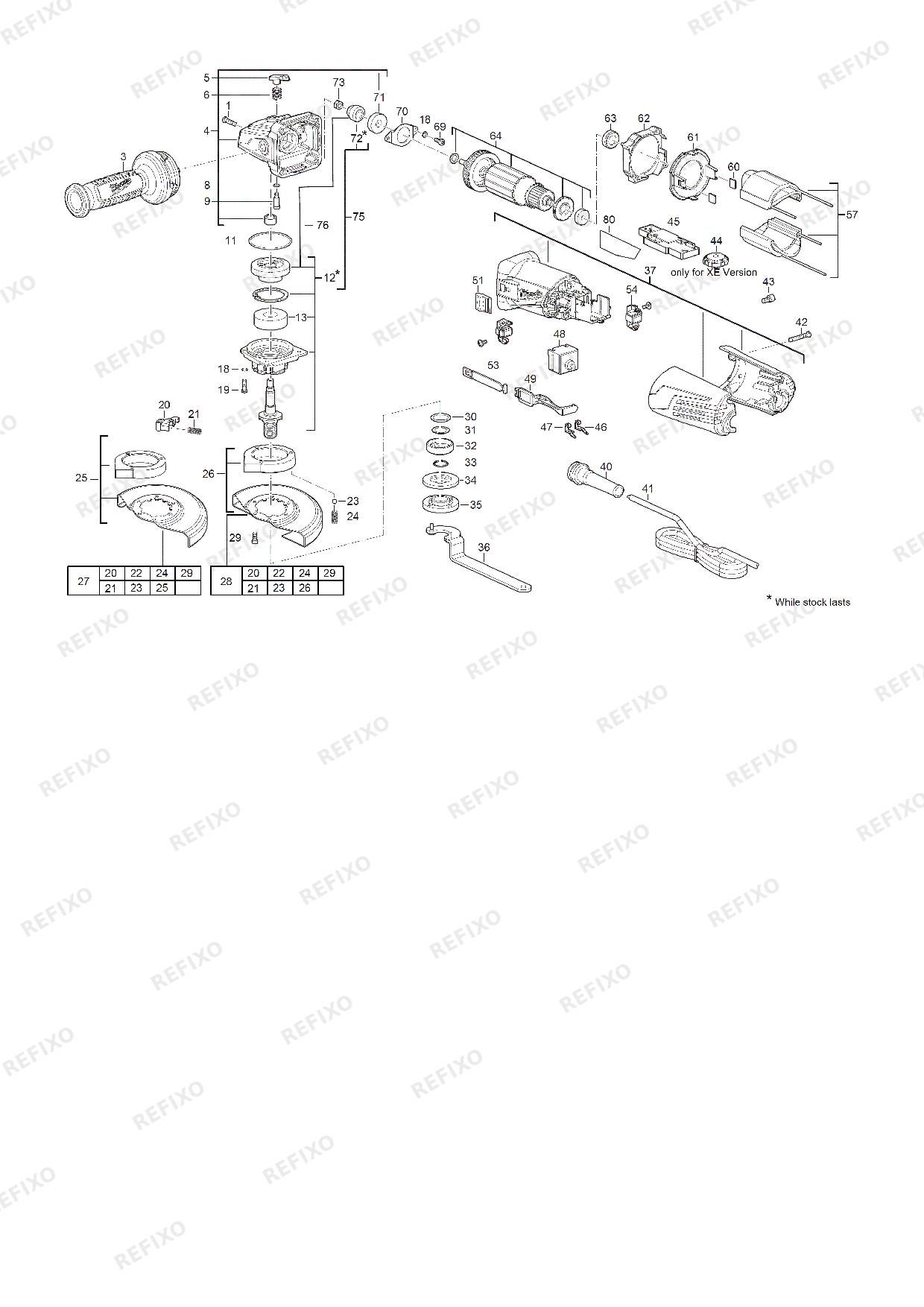 MILWAUKEE AGV15 125XE 4933428127 4000428128 — схема запчастей