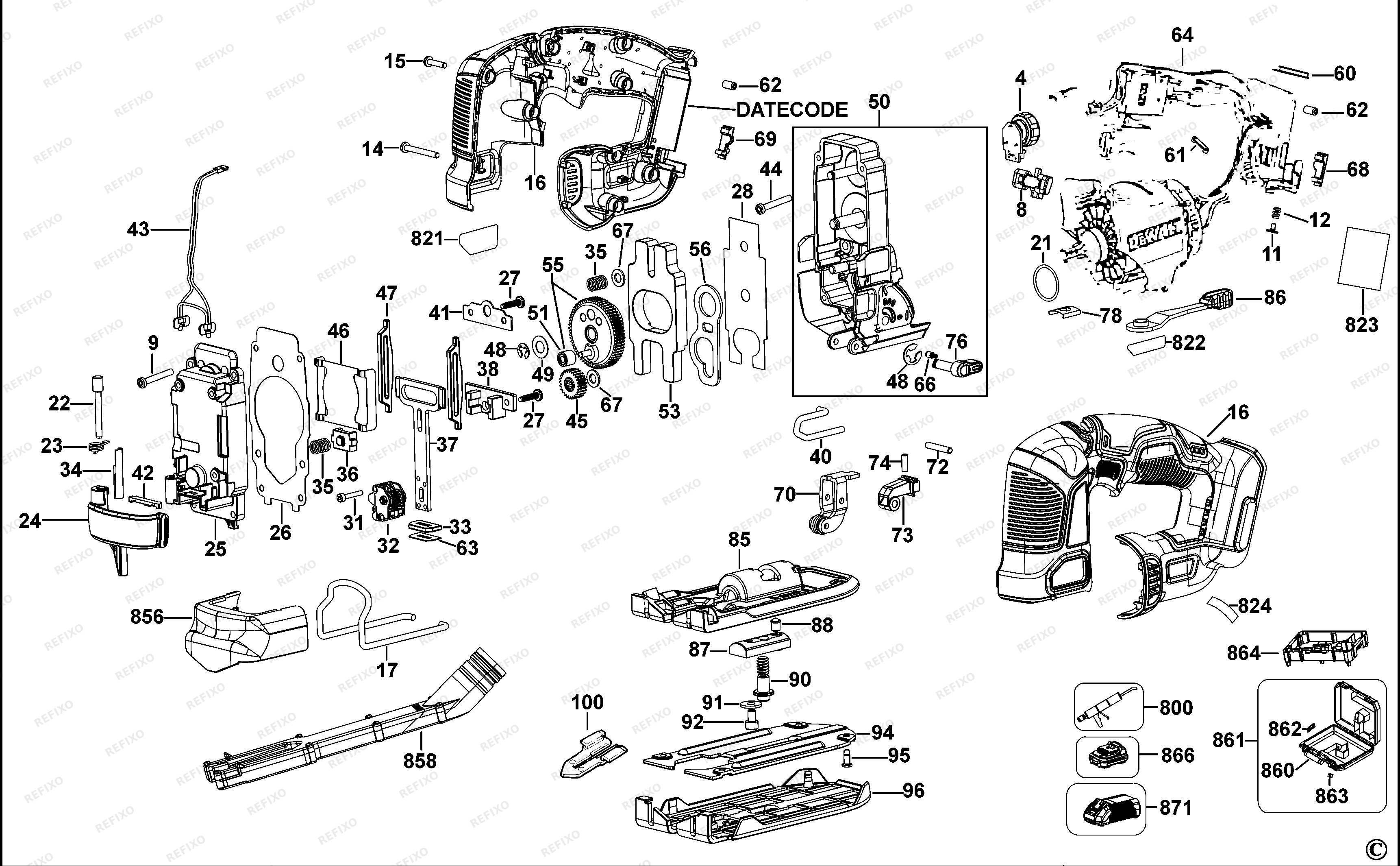 DeWalt ЛОБЗИК DCS334 — схема запчастей