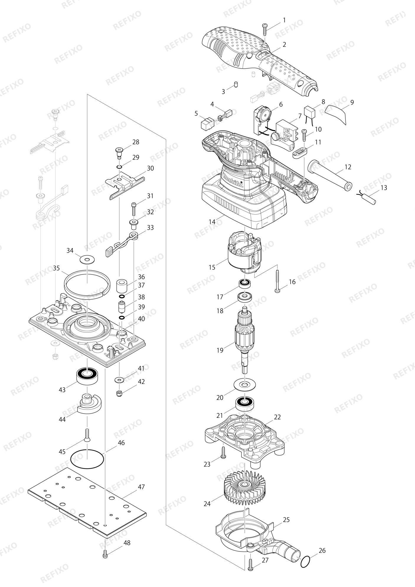 MAKITA BO3711 — схема запчастей