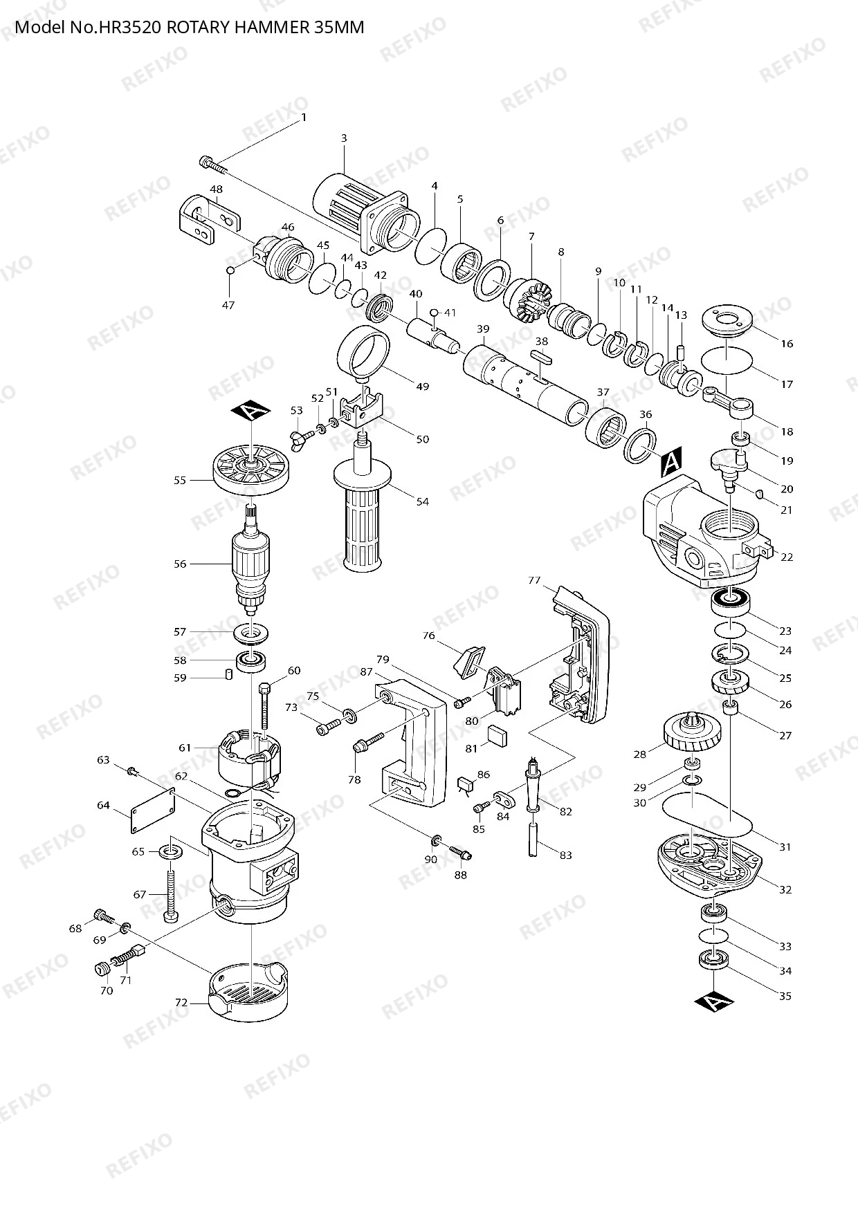 MAKITA HR3520 — схема запчастей