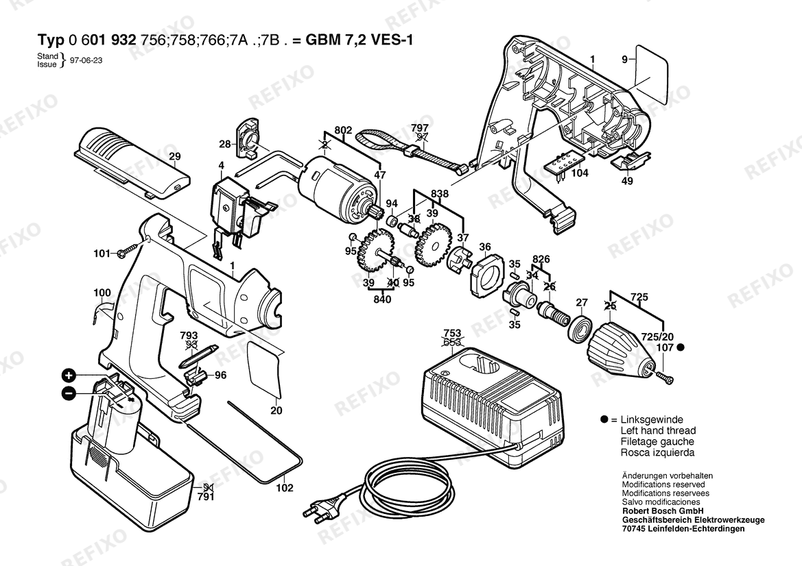 Bosch Аккумуляторный - дрель GBM 7,2 VES-1 | 7.2 V | 035 - FR (0 601 932 766) — схема запчастей