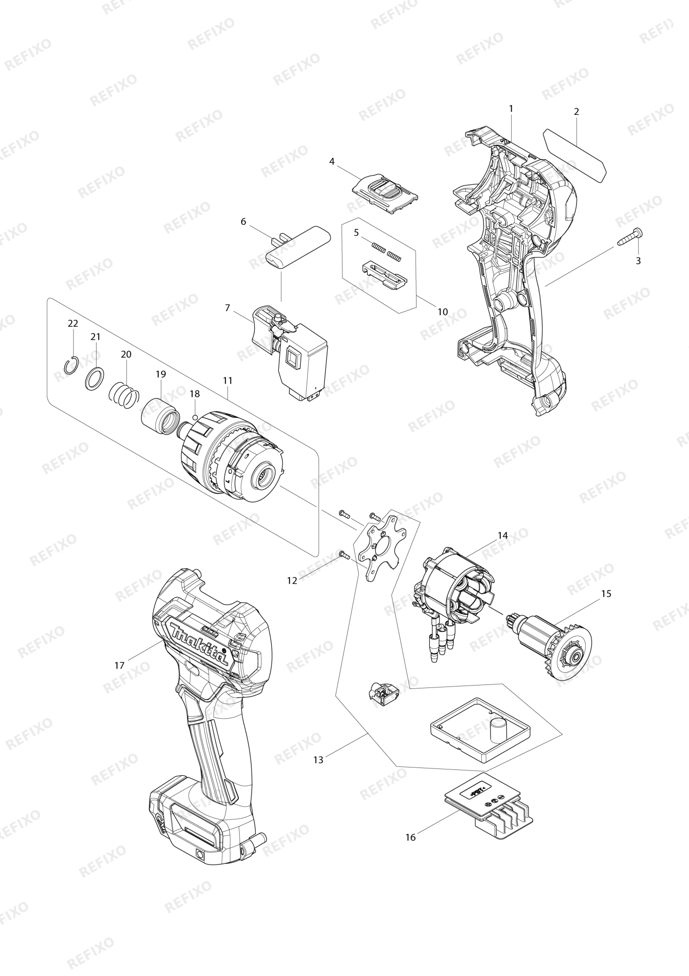 MAKITA DF032D — схема запчастей