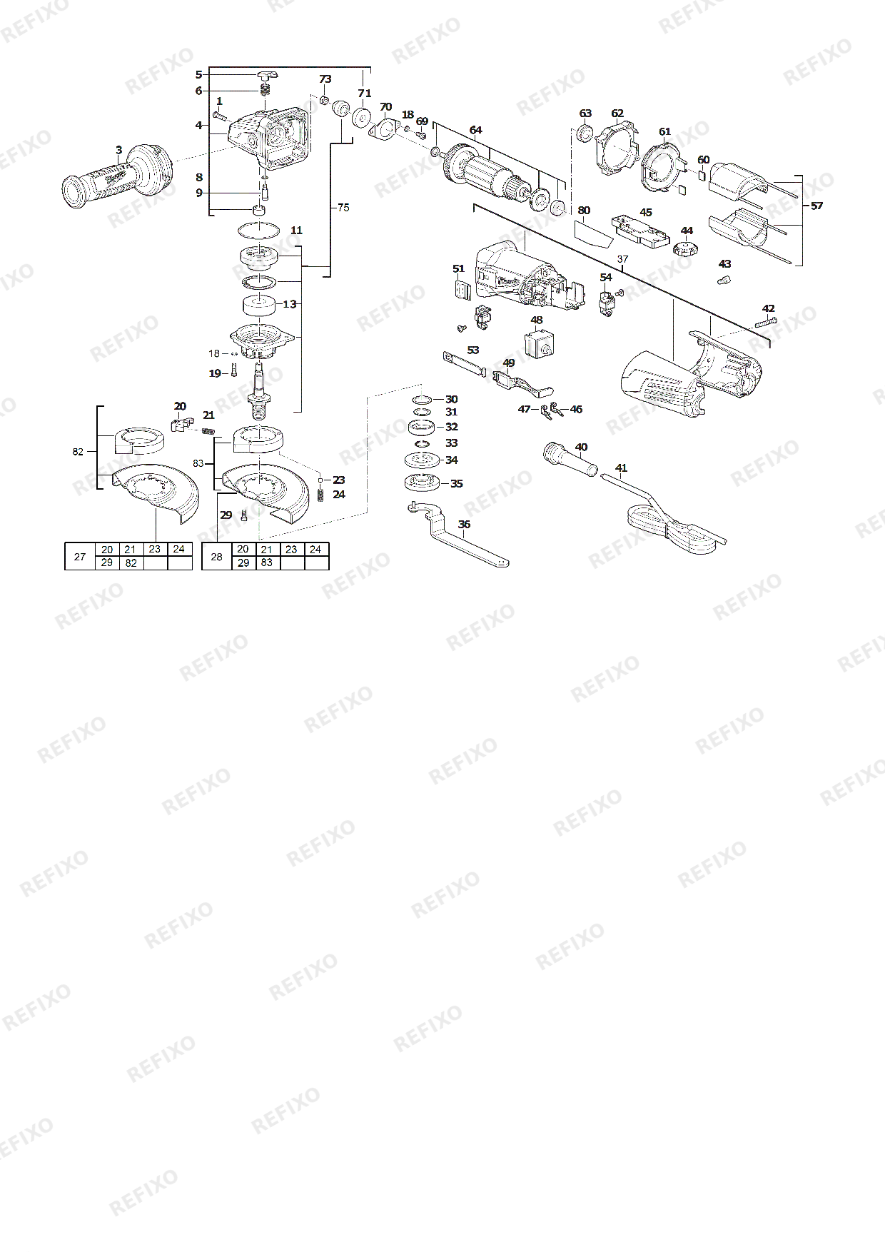 MILWAUKEE AGV13 125XE 4933451218 4000458480 — схема запчастей