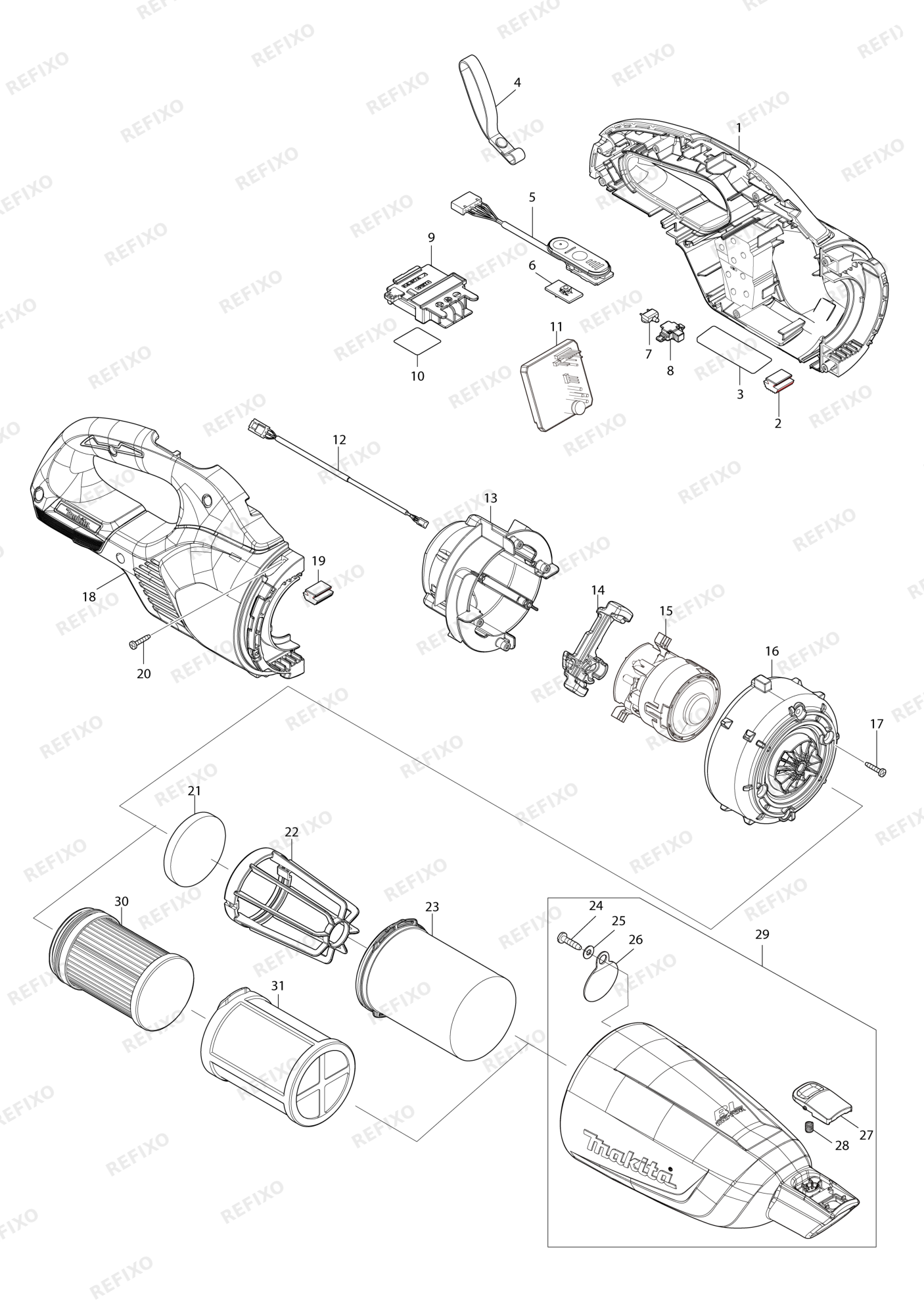 MAKITA DCL284F — схема запчастей
